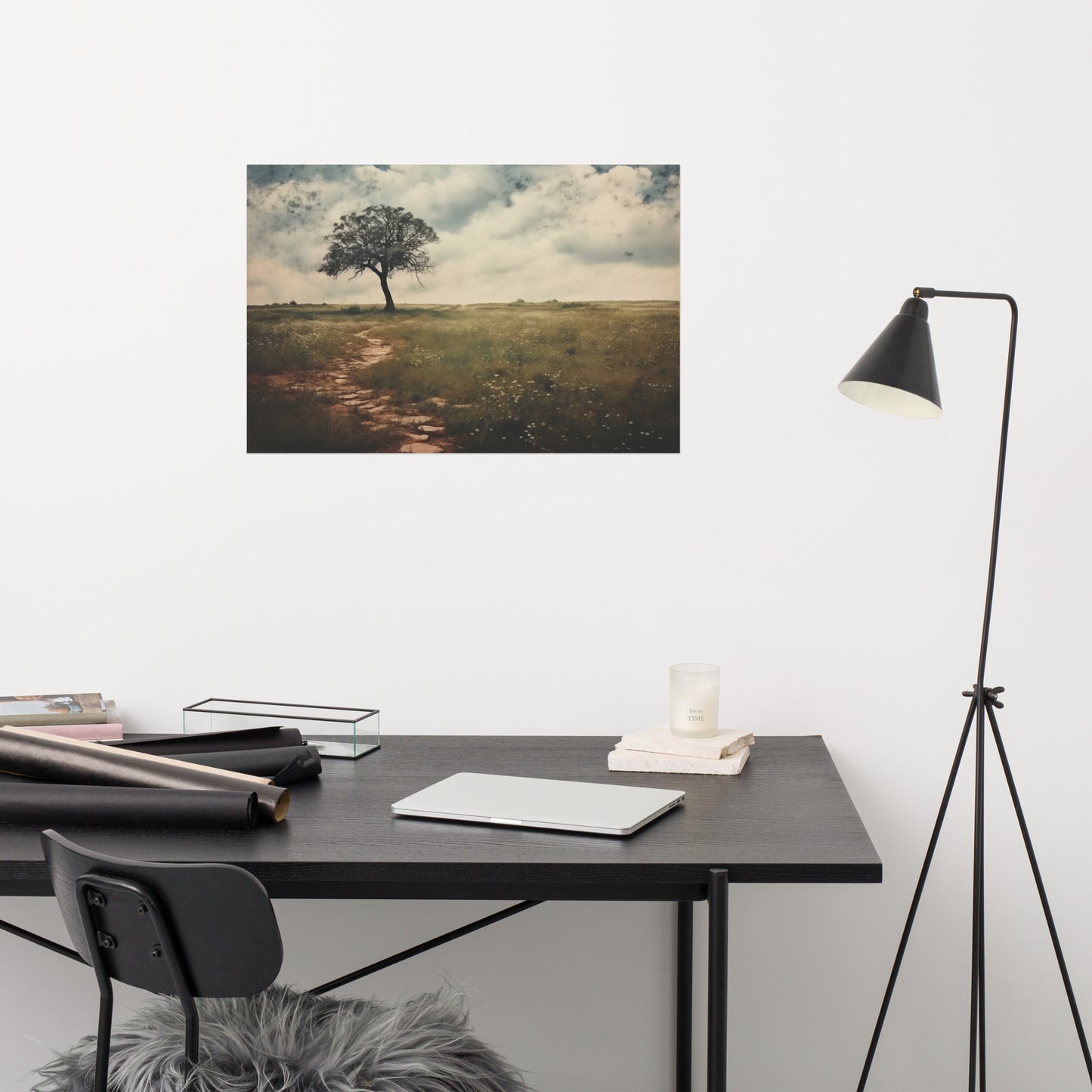 Solitary Meadow Sentinel Subdued Retro Rustic Photorealism - Digital Artwork Loose Art Print