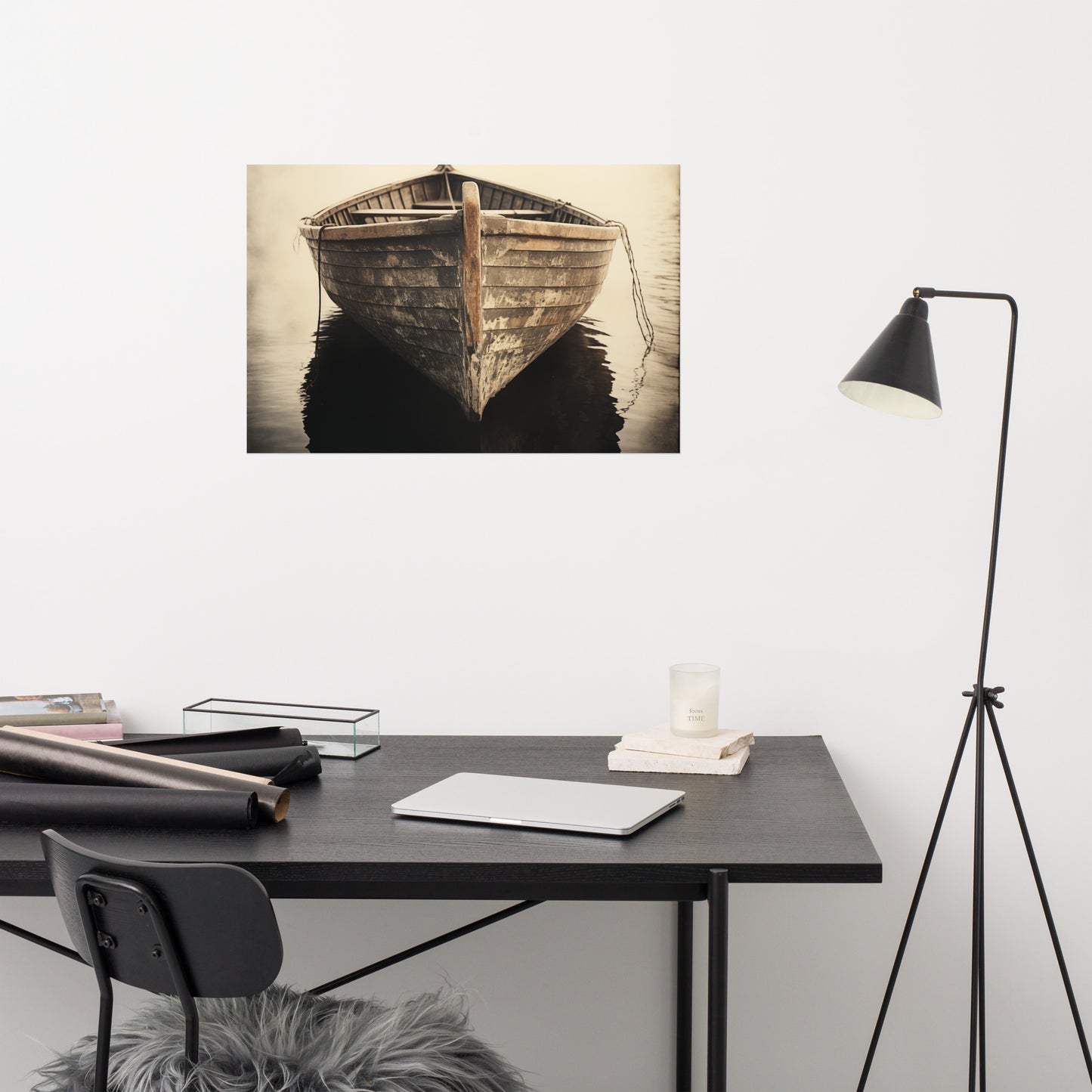 Solitary Sojourn Subdued Retro Coastal Photorealism - Digital Artwork Loose Art Print