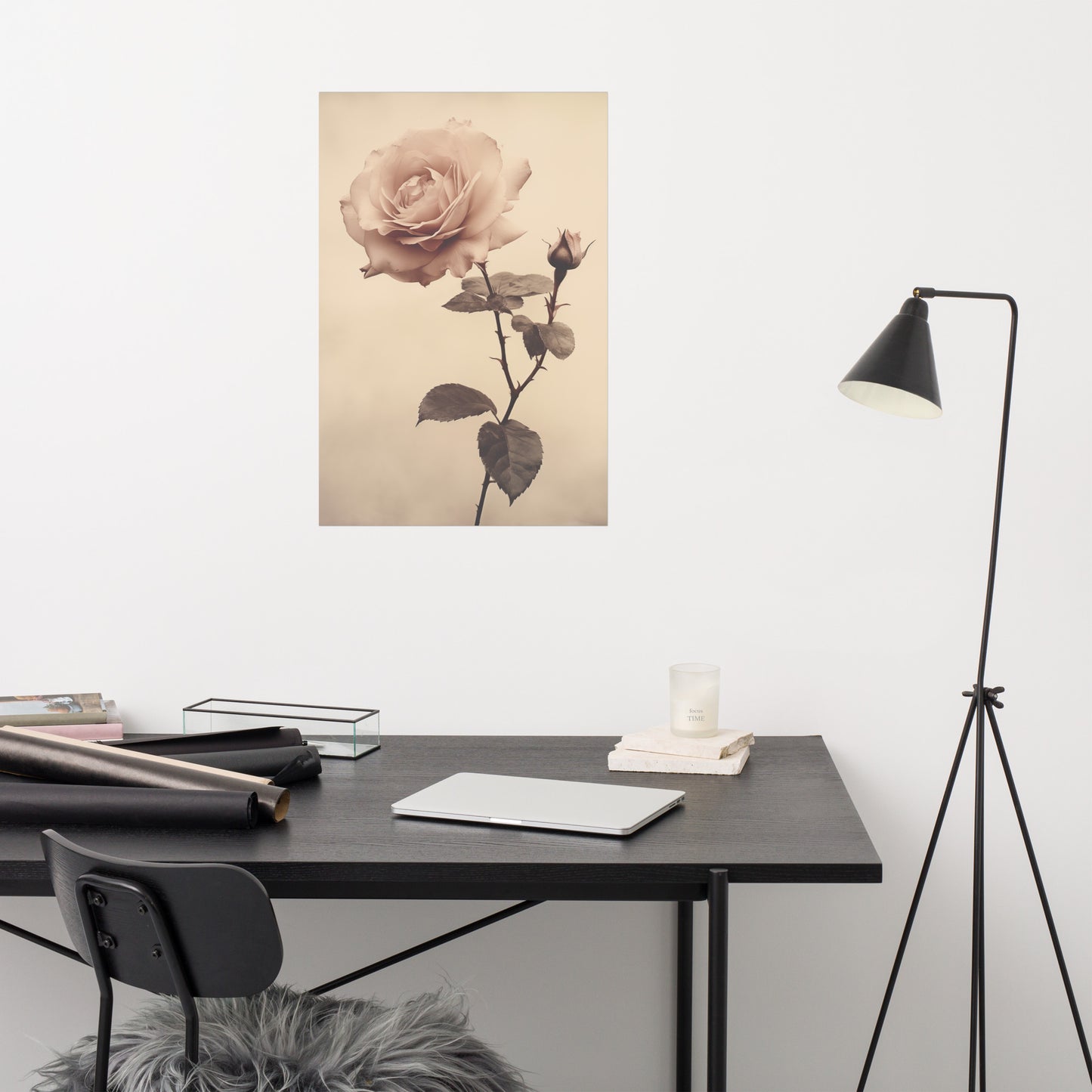 Still Life in Bloom Rose Vintage Retro Subdued Photorealism - Digital Artwork Loose Art Print