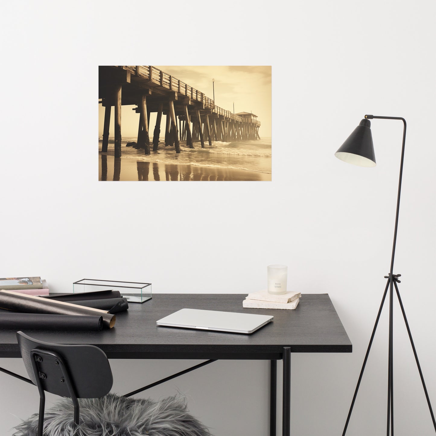 Sun-kissed Shores Subdued Retro Coastal Photorealism - Digital Artwork Loose Art Print