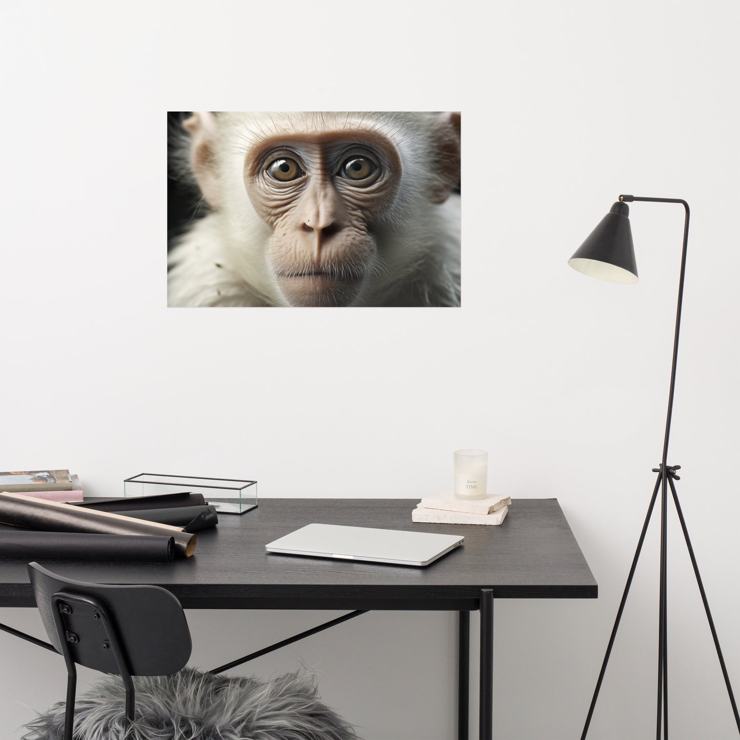 The Curious Gaze of a Monkey - Monkey Close-up Photorealism - Digital Artwork Loose Art Print