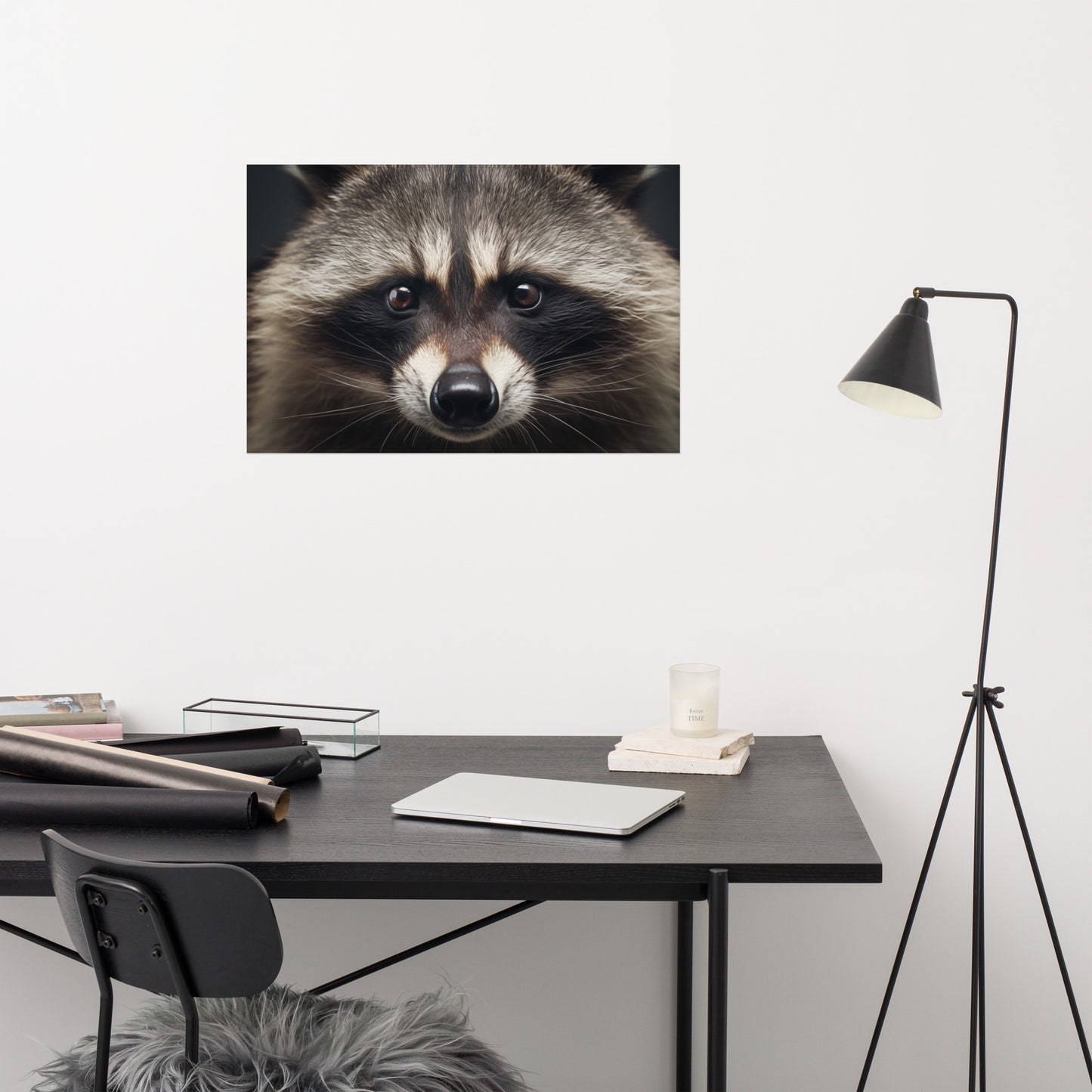 The Curious Raccoon Portrait Photorealism - Digital Artwork Loose Art Print