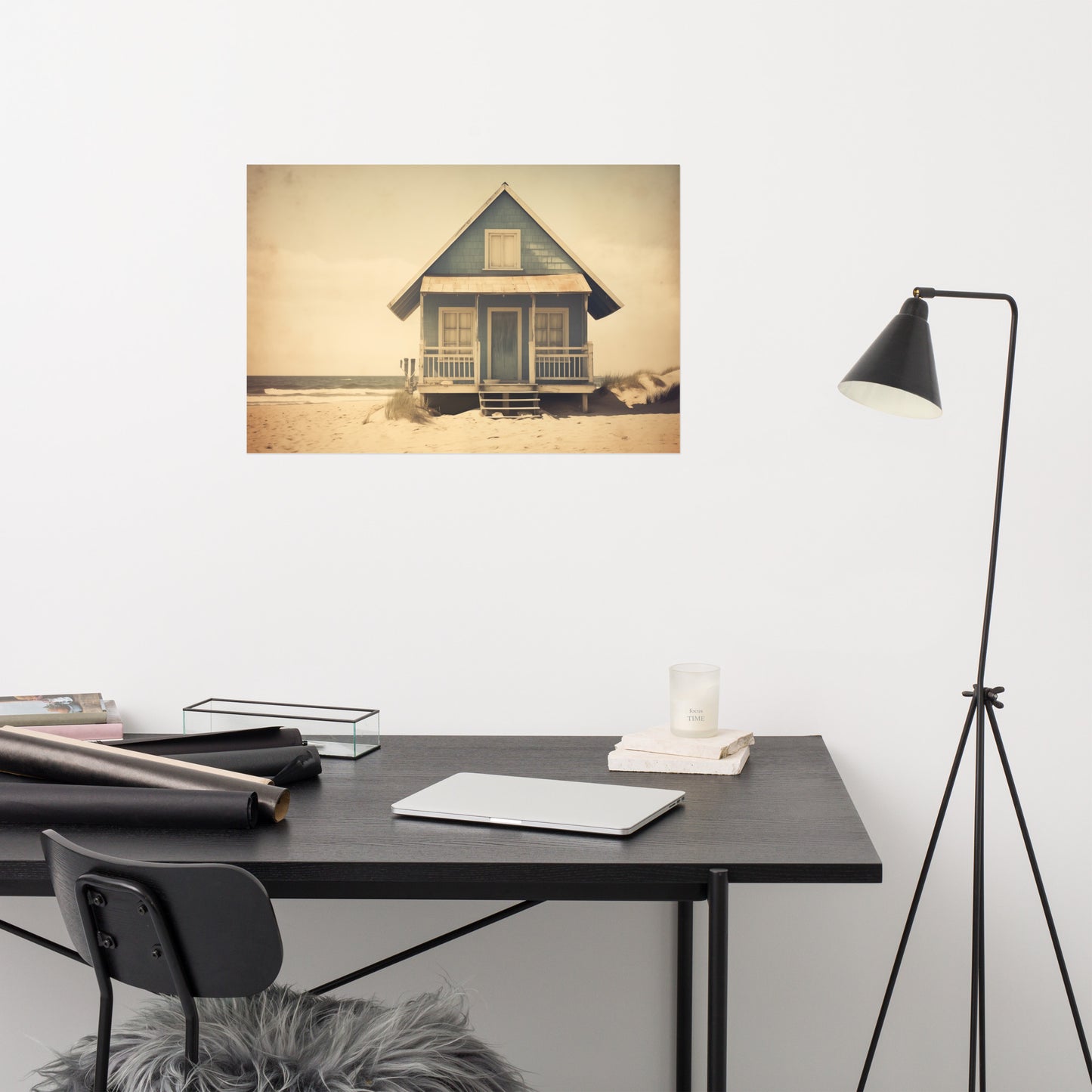 Vintage Coastal Retreat Subdued Retro Photorealism - Digital Artwork Loose Art Print