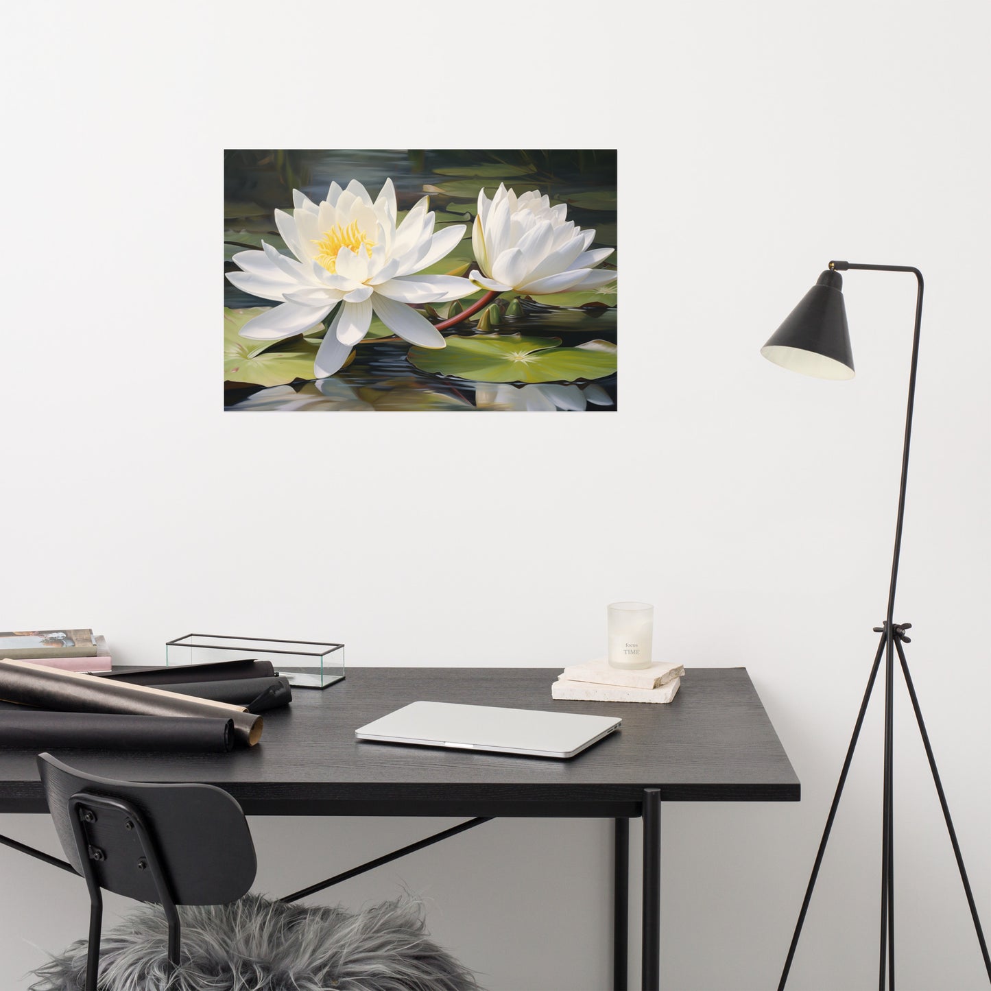 Water Lily Duet Oil Painting - Digital Artwork Loose Art Print