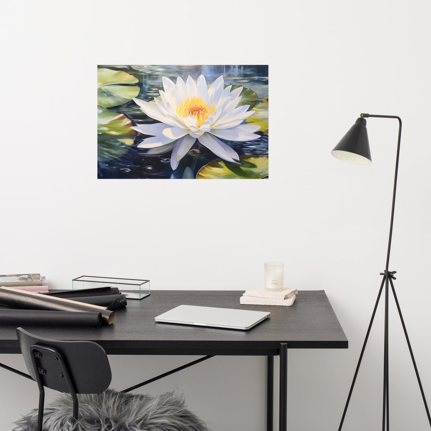 Water Lily's Embrace Oil Painting - Digital Artwork Loose Art Print