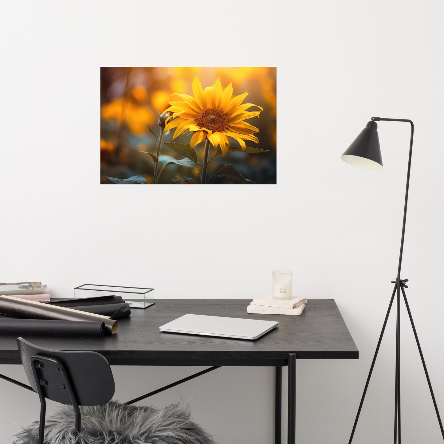 Where the Sunflowers Meet the Sun Photorealism - Digital Artwork Loose Art Print