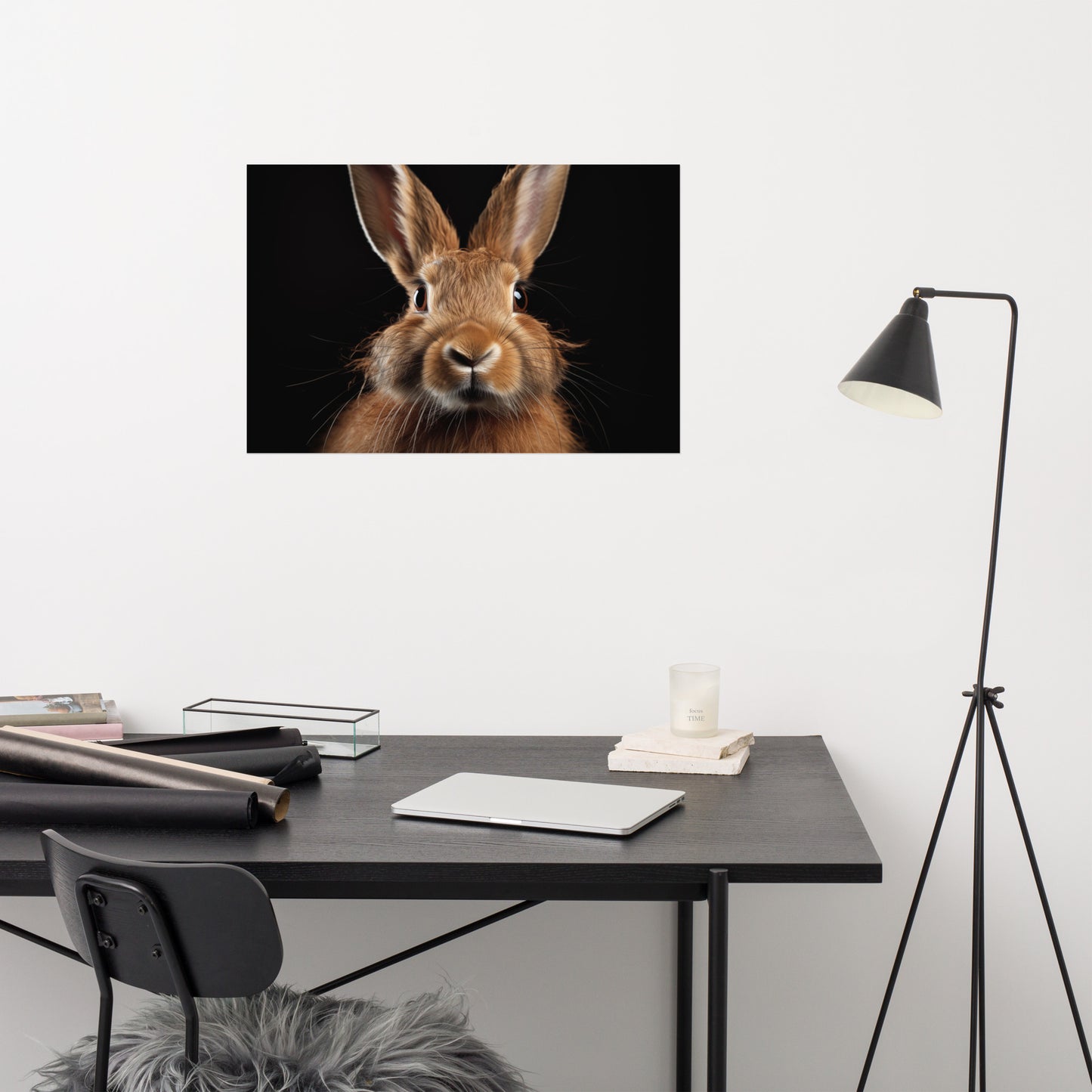 Whiskered Wonder Rabbit Portrait Photorealism - Digital Artwork Loose Art Print