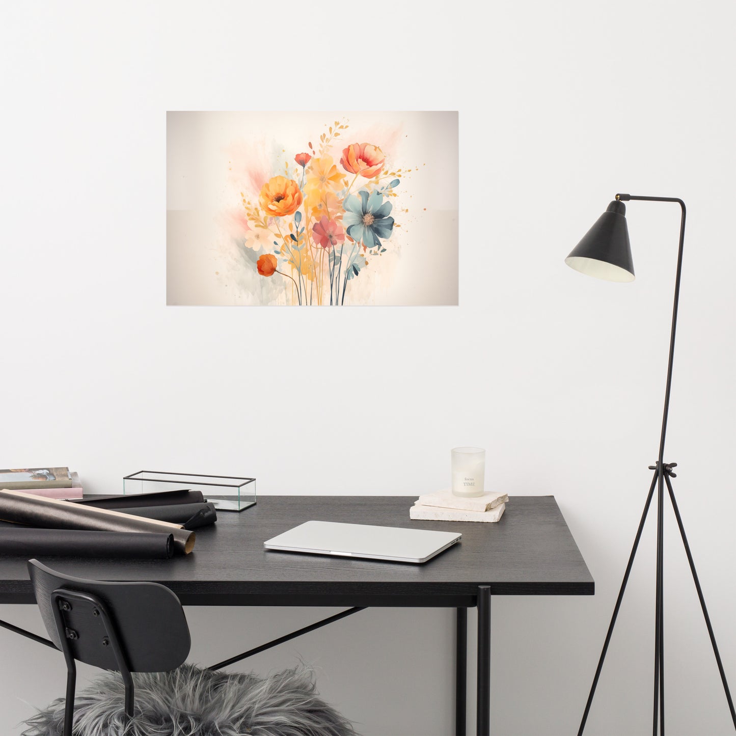 Whispering Blooms Colorful Bouquet Boho Style on Texture - Digital Artwork Loose Art Print
