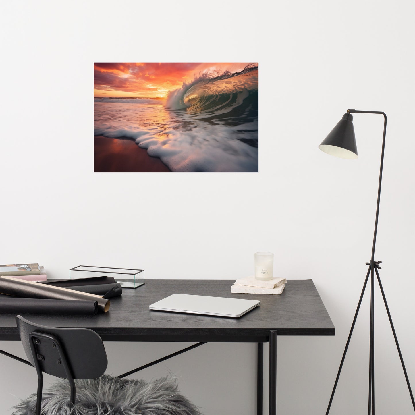 Golden Barrel Coastal Photorealistic Digital Painting Artwork Loose Art Print