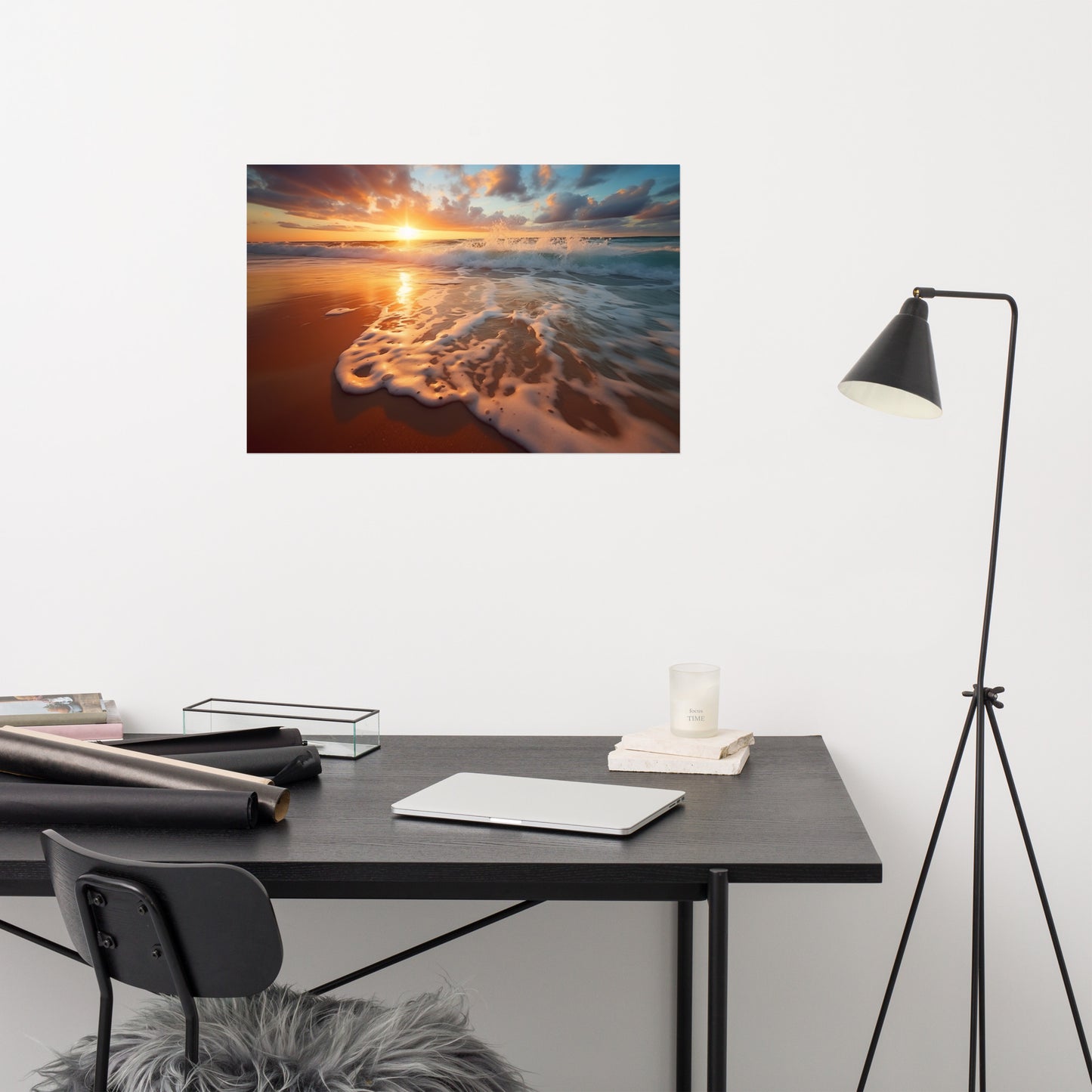 Ocean's Ember Realism Painting Digital Artwork Loose Art Print