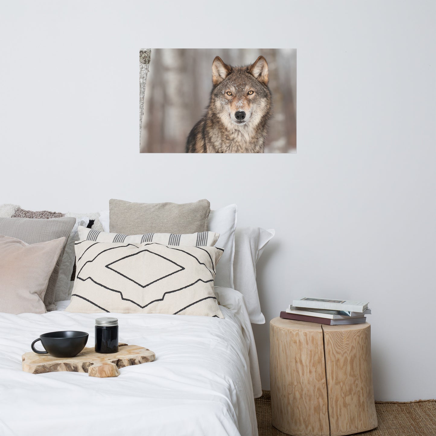 Portrait of Gray Wolf In The Forest Rustic Farmhouse Style Animal Wildlife Nature Photograph Loose Wall Art Print