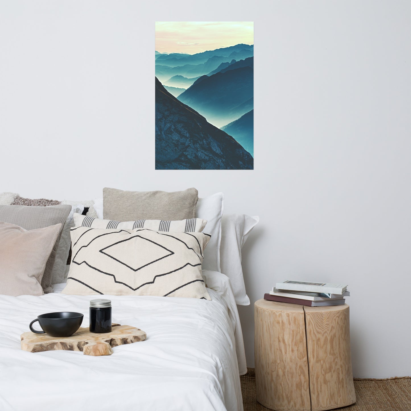 Misty Blue Silhouette Mountain Range Rustic Farmhouse Style Landscape Photo Loose Wall Art Print