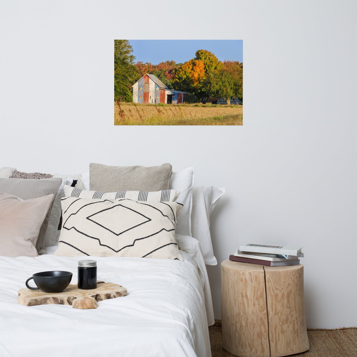 Patriotic Barn in Field Traditional Color Rustic Farmhouse Style Landscape Photo Loose Wall Art Prints