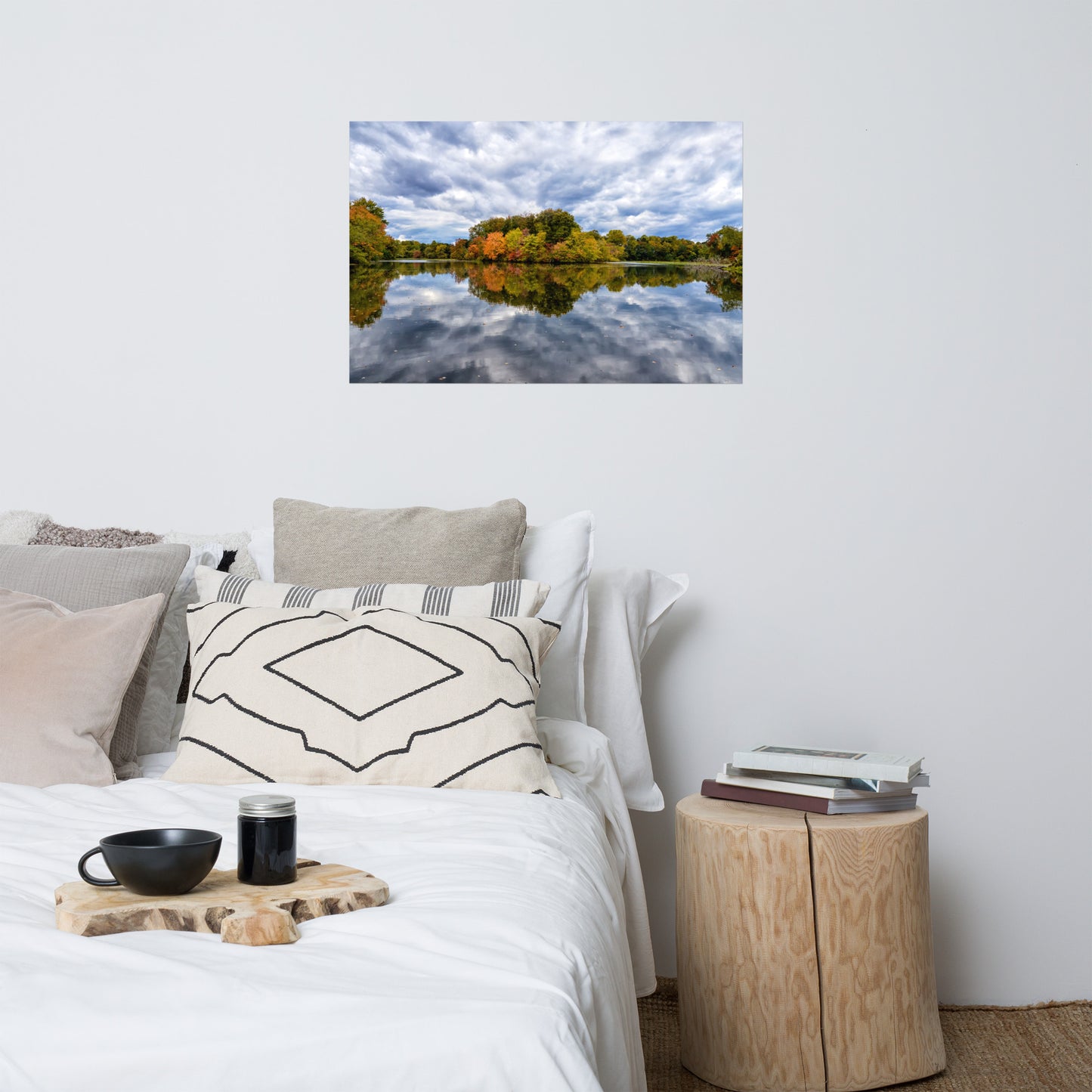 Spare Room Wall Art: Fall Trees on Edge of Pond With Stormy Sky - Rustic / Rural / Country Style Landscape / Nature Loose / Unframed / Frameless / Frameable Photograph Wall Art Print - Artwork