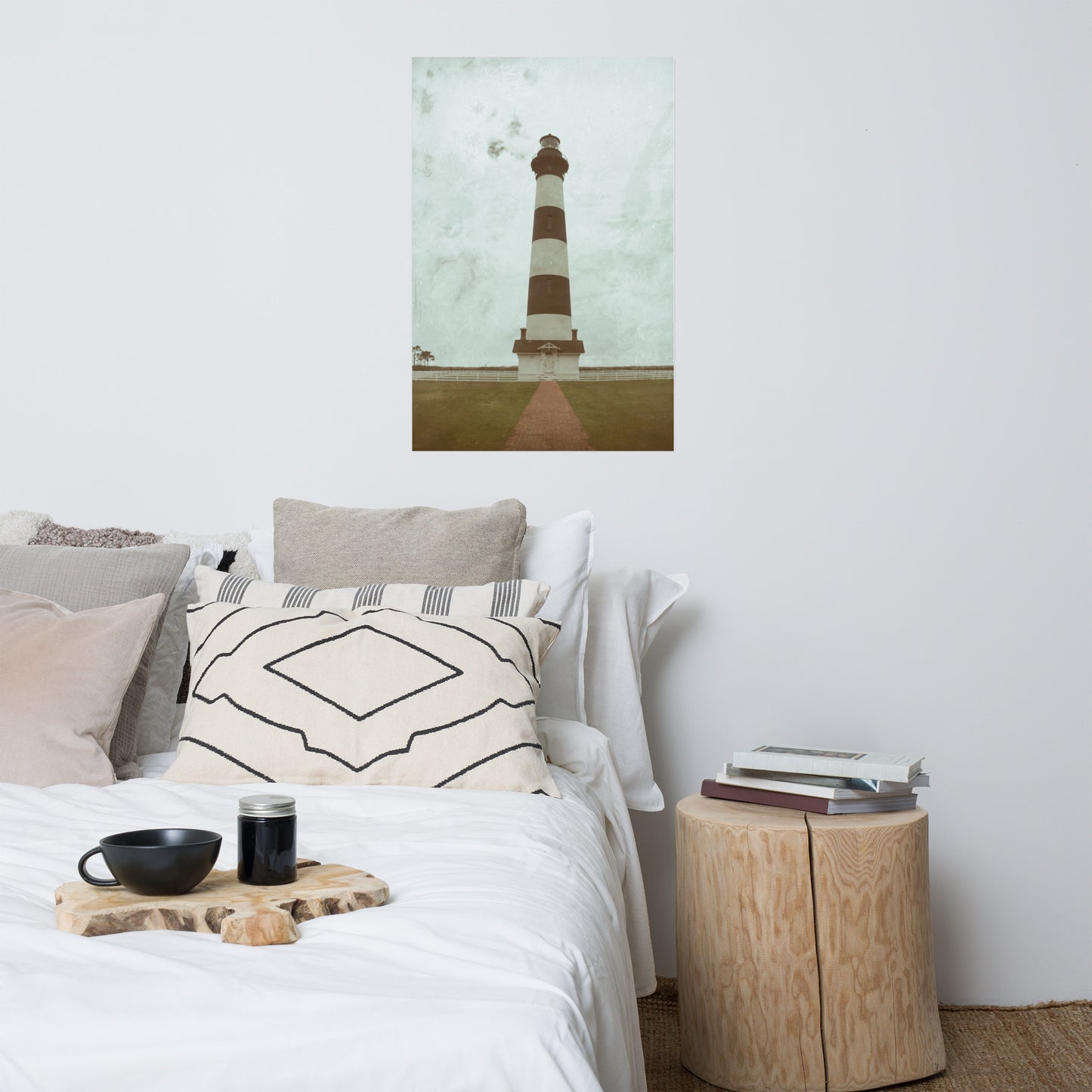 Aged Colorized Bodie Island Lighthouse Landscape Photo Loose Wall Art Print
