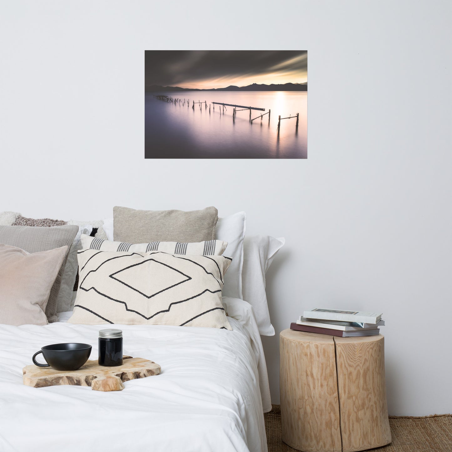 Moody Ruined Pier and Mountain Range Landscape Photo Loose Wall Art Prints