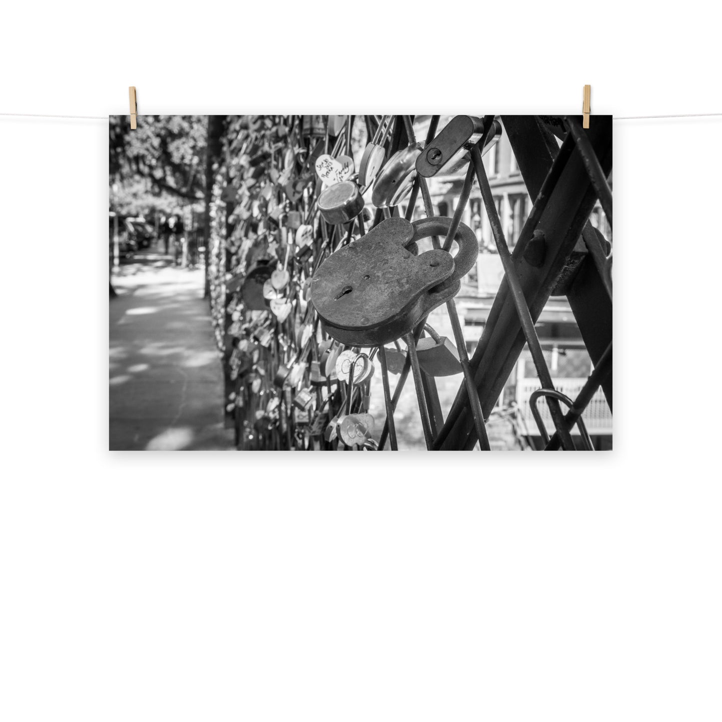 Black & White Minimal Photograph Love Lock Bridge River Street Savannah Georgia Loose Wall Art Print