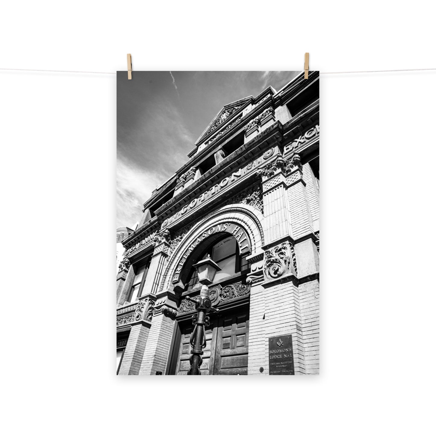 Black and White Savannah Cotton Exchange Freemasons' Hall Loose Wall Art Print