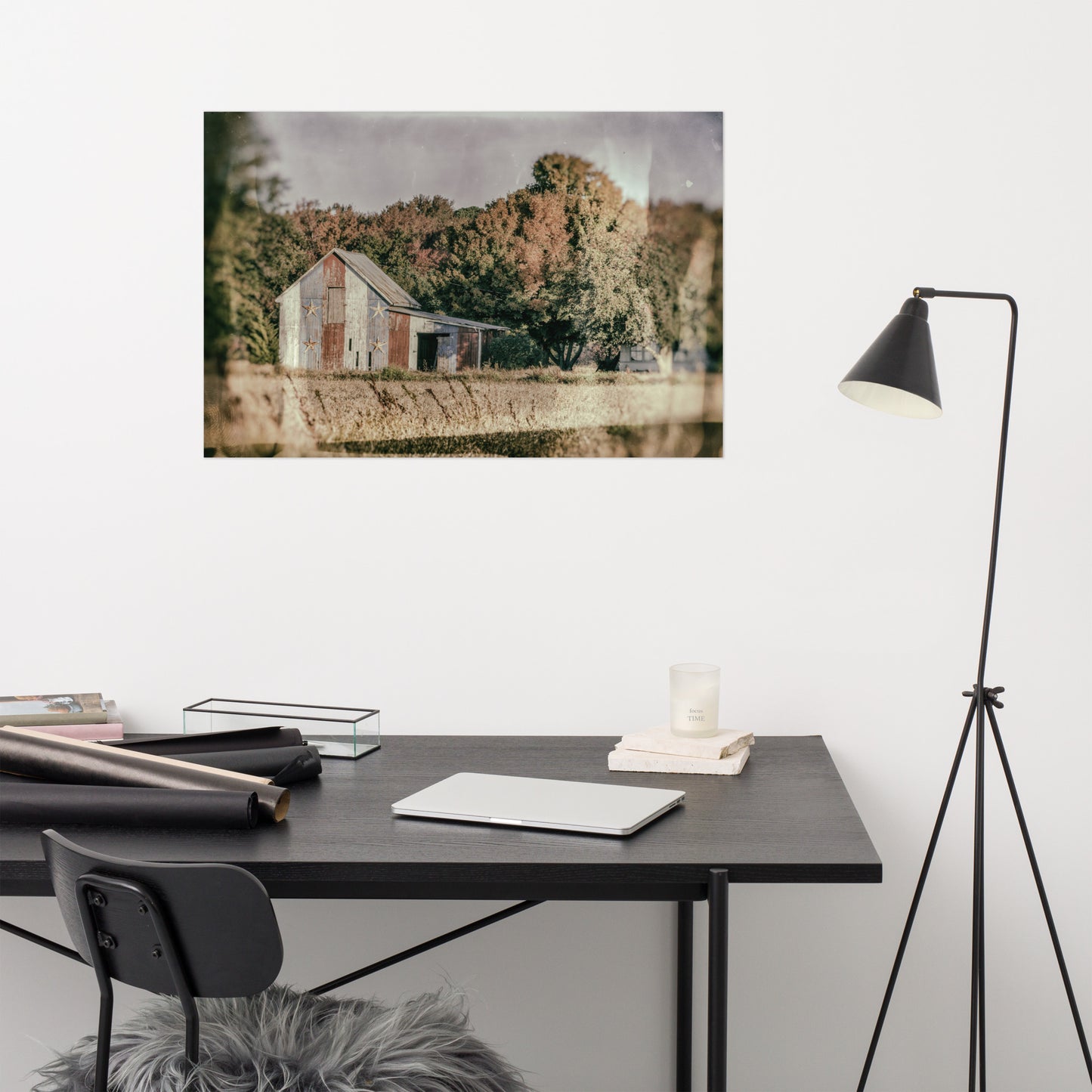 Patriotic Barn in Field Glass Plate Rustic Farmhouse Style Landscape Photo Loose Wall Art Prints