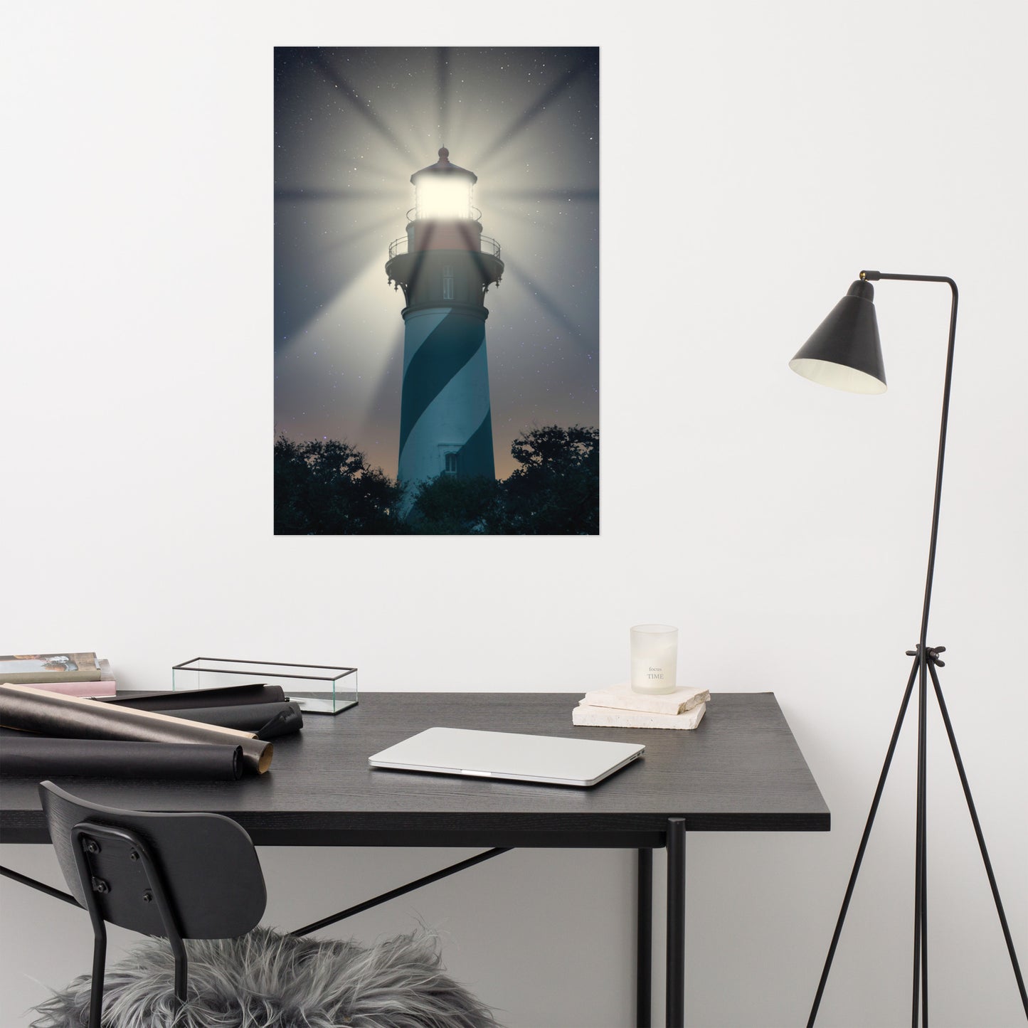 St. Augustine Lighthouse Night Light Architectural Photo Loose Wall Art Print