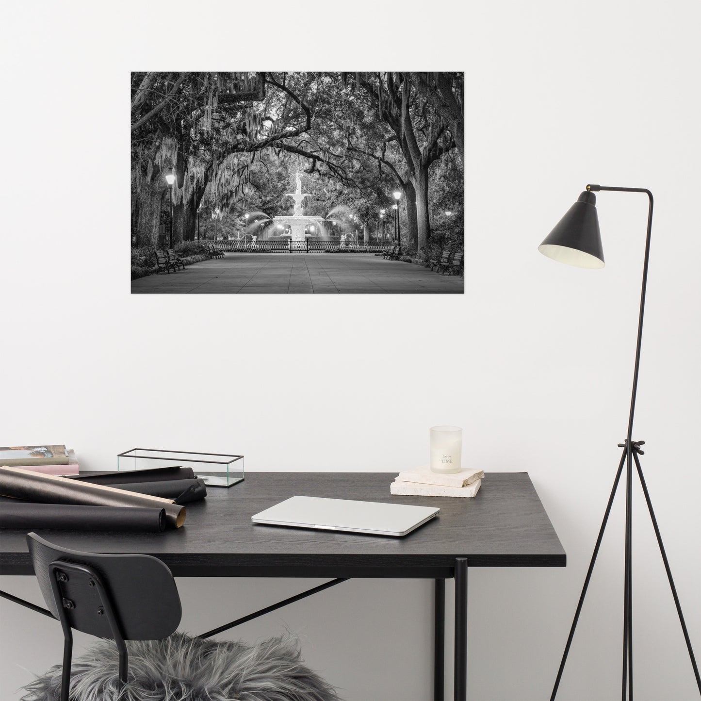 Fountain Forsyth Park Savannah Ga 4 Black and White Architectural Print Loose Wall Art Print