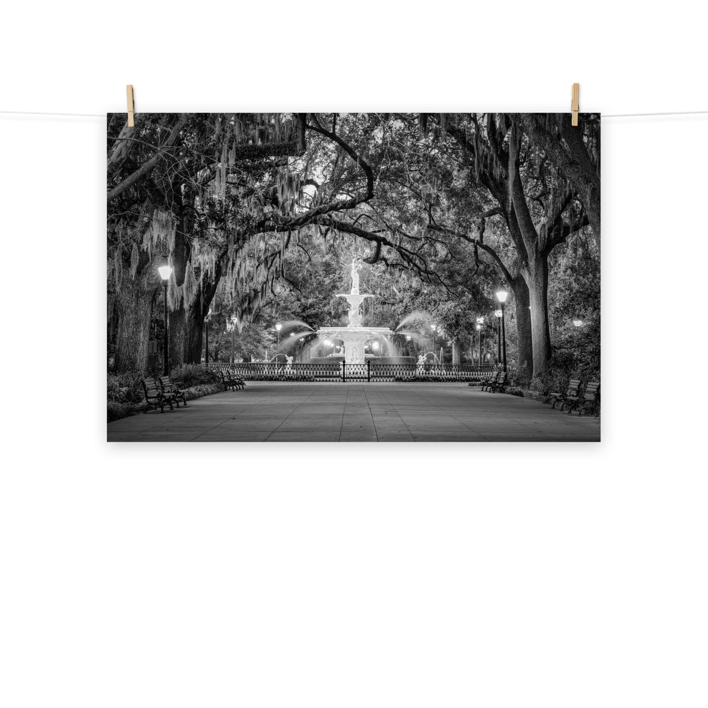 Fountain Forsyth Park Savannah Ga 4 Black and White Architectural Print Loose Wall Art Print