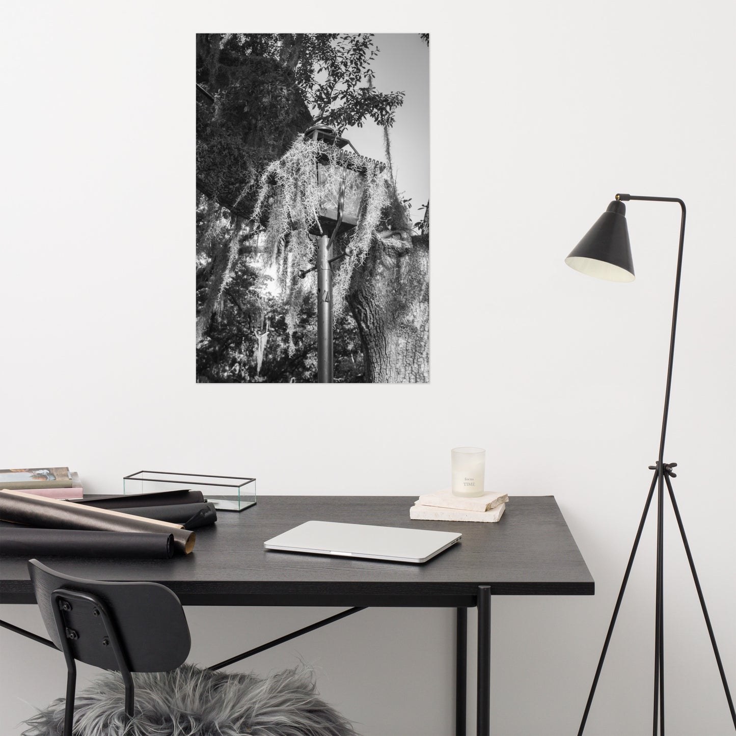 Wrought Iron Lamp Post and Spanish Moss Savannah Ga Architectural Nature Photo Loose Wall Art Print