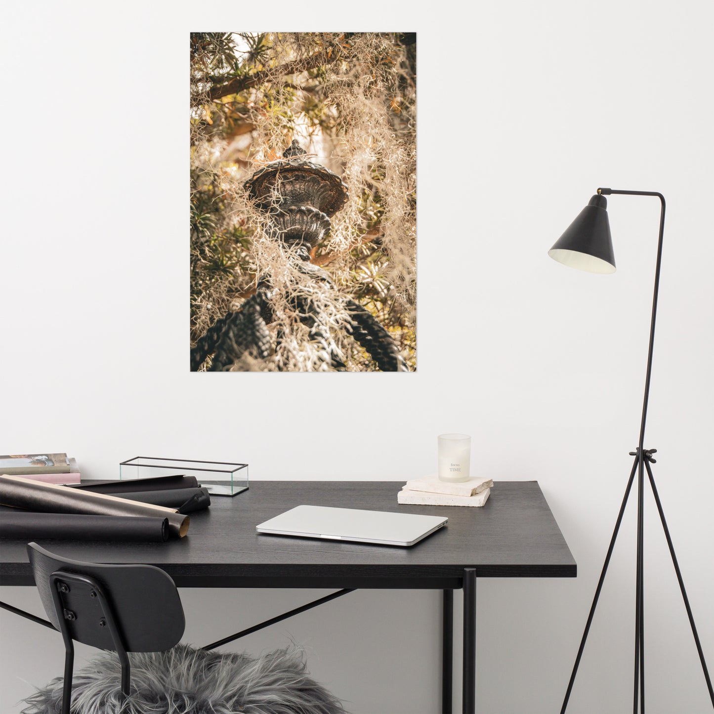Wrought Iron Banister Post & Spanish Moss Savannah Ga Rustic Farmhouse Style Architectural / Nature Photograph Loose Wall Art Print