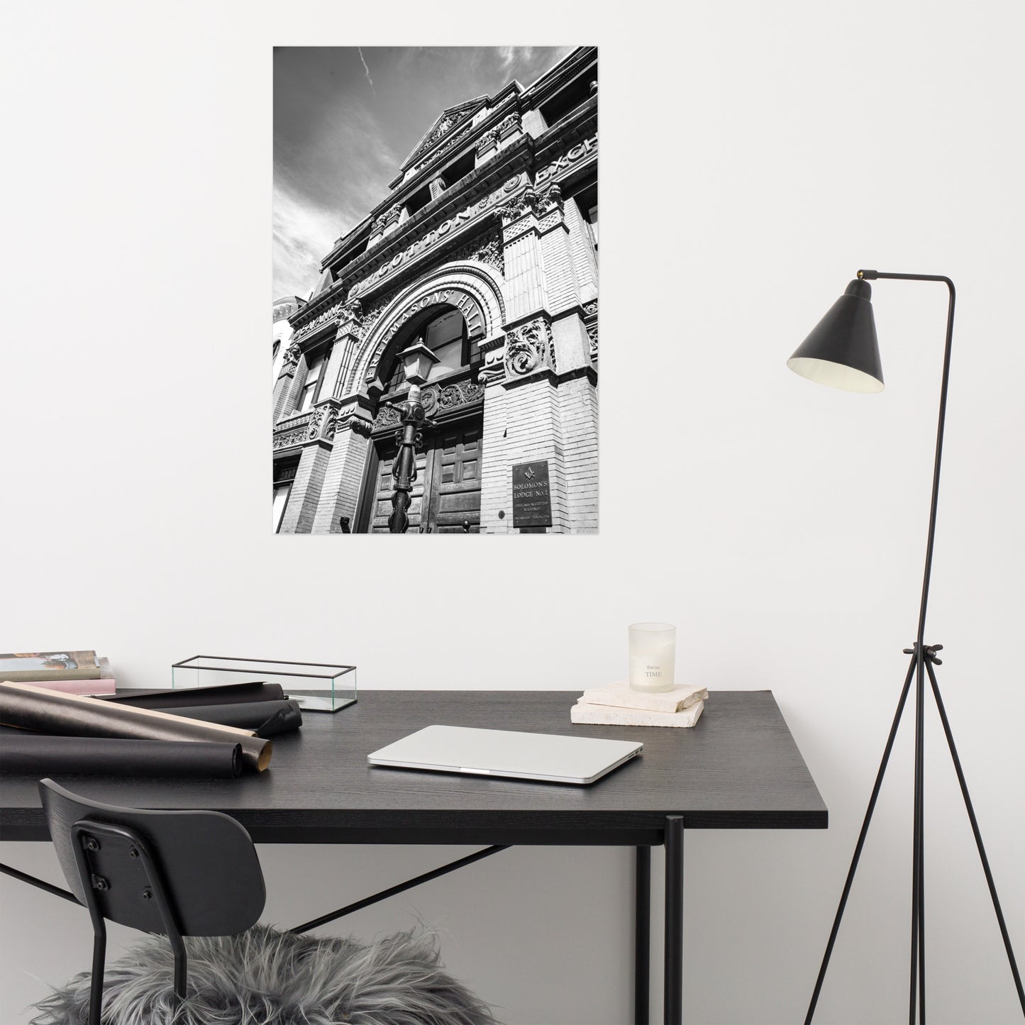 Black and White Savannah Cotton Exchange Freemasons' Hall Loose Wall Art Print