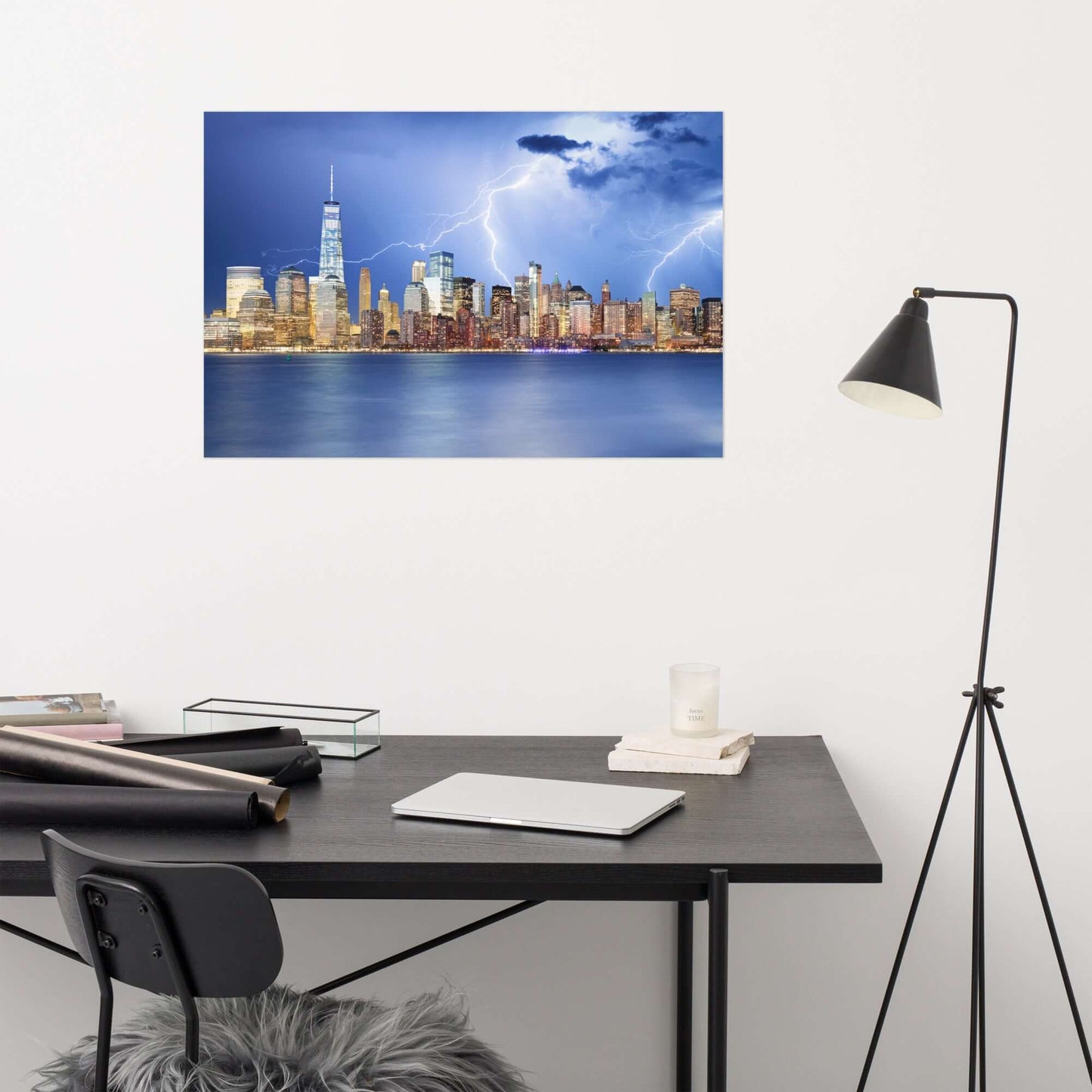 Storm and Manhattan Skyline at Night, New York City by Tomas Sereds