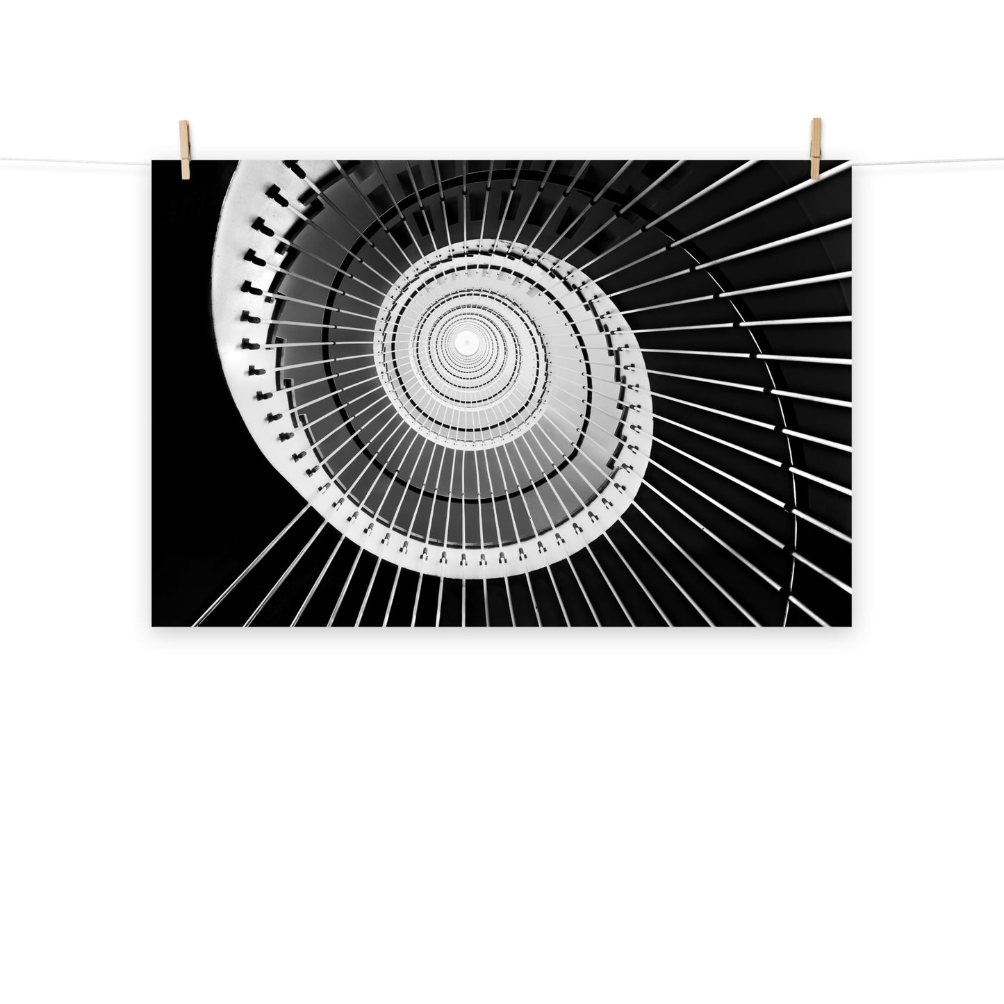 Black and White Architectural Photos: Never Ending Ascent - Equiangular Spiral Staircase Frameable Art Print