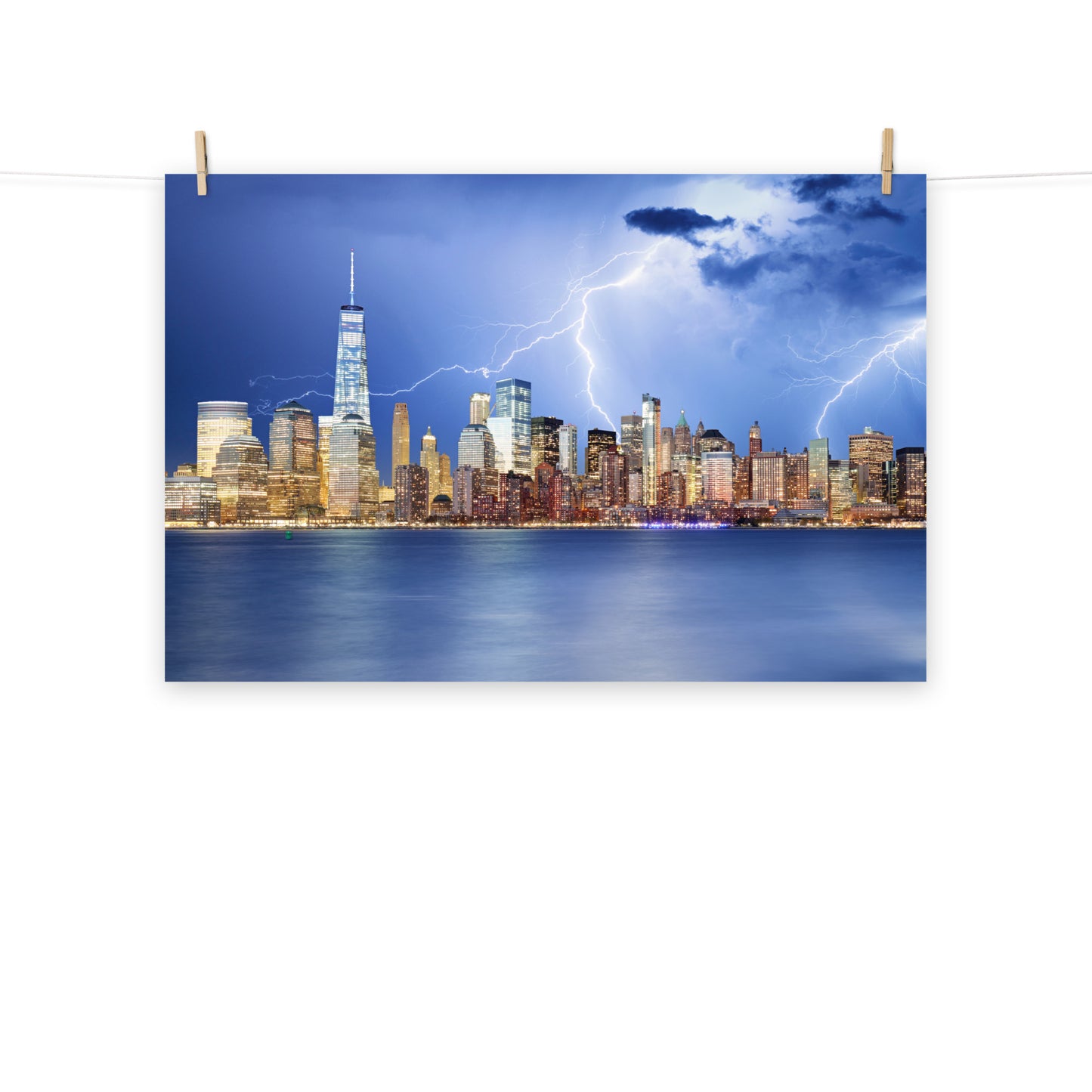 Electrifying New York: Lightning Strikes the Skyline Cityscape Photograph