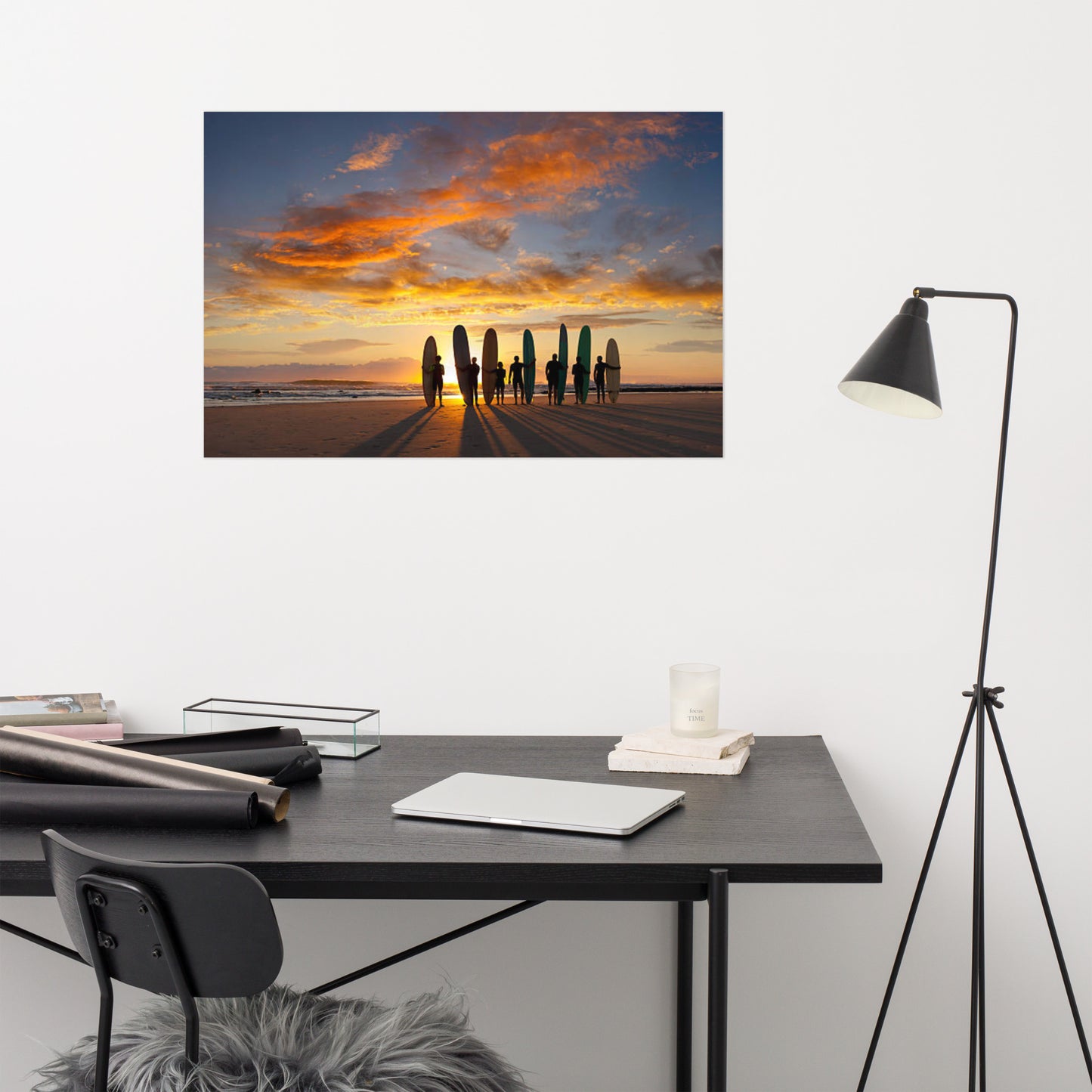 Silhouettes of Stoke: A Malibu Sunrise Coastal Lifestyle Abstract Nature Photograph Loose Wall Art Print