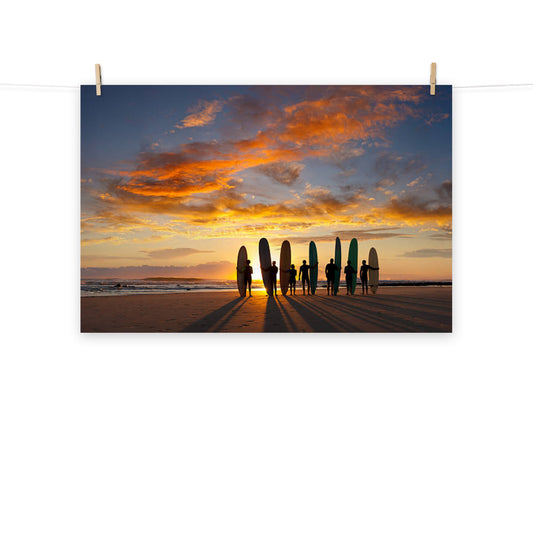 Silhouettes of Stoke: A Malibu Sunrise Coastal Lifestyle Abstract Nature Photograph Loose Wall Art Print