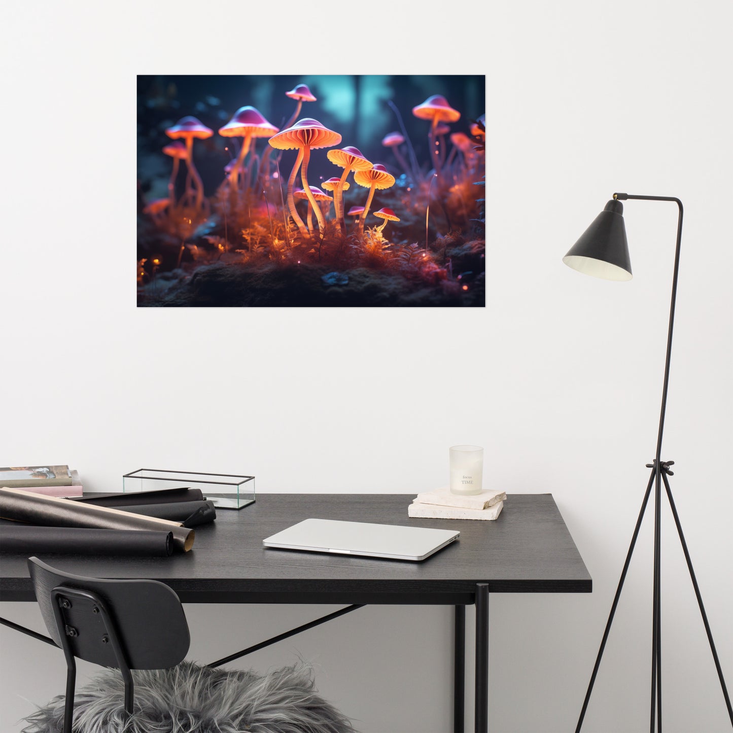 Cool Abstract Art: "Neon Nature Mushrooms" - Minimal / Modern / Botanical Unframed Print