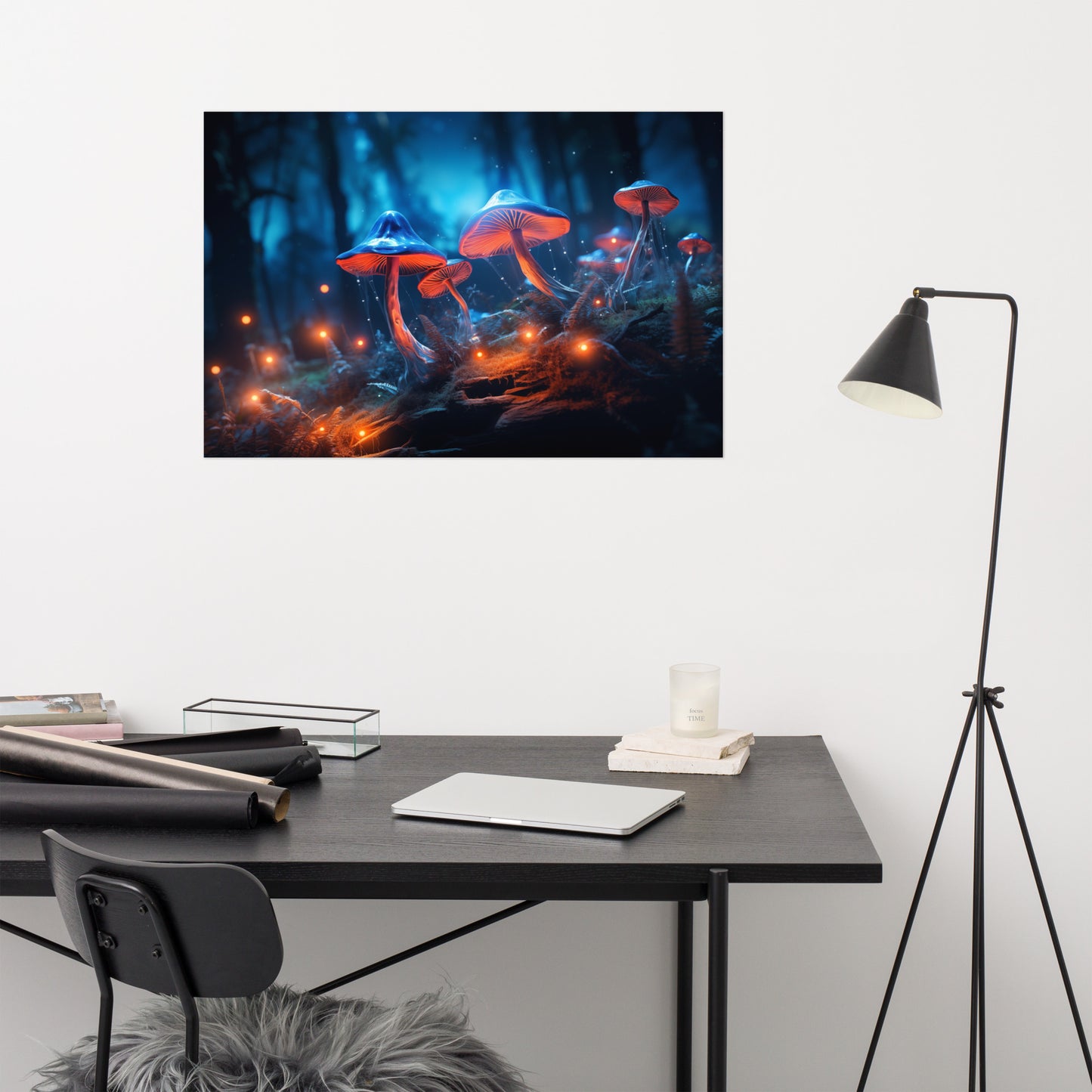 Modern Botanical Wall Art: "Glowshrooms Luminous Life" Mushrooms - Abstract / Minimal Loose Print