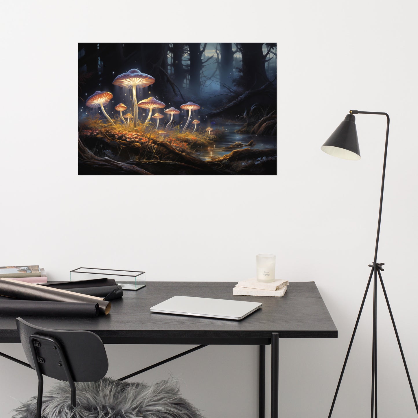 Surreal Art Prints: "Dreamy Nature's Neon" Mushrooms - Abstract / Minimal / Modern / Botanical Loose