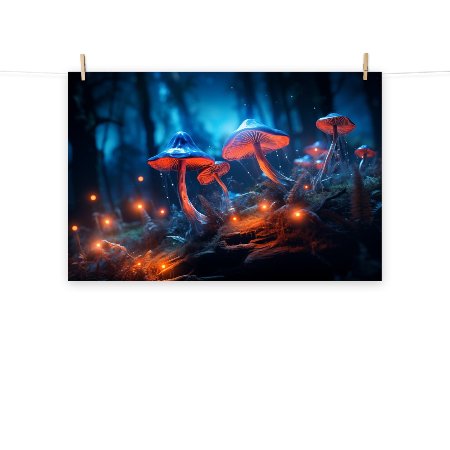 Modern Botanical Wall Art: "Glowshrooms Luminous Life" Mushrooms - Abstract / Minimal Loose Print