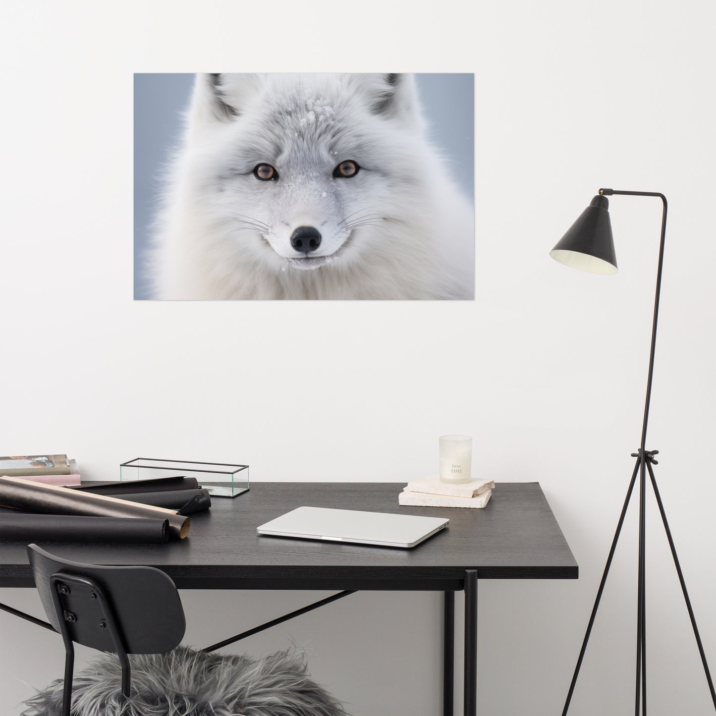 Arctic Fox in Winter Coat Photorealism - Digital Artwork Loose Print