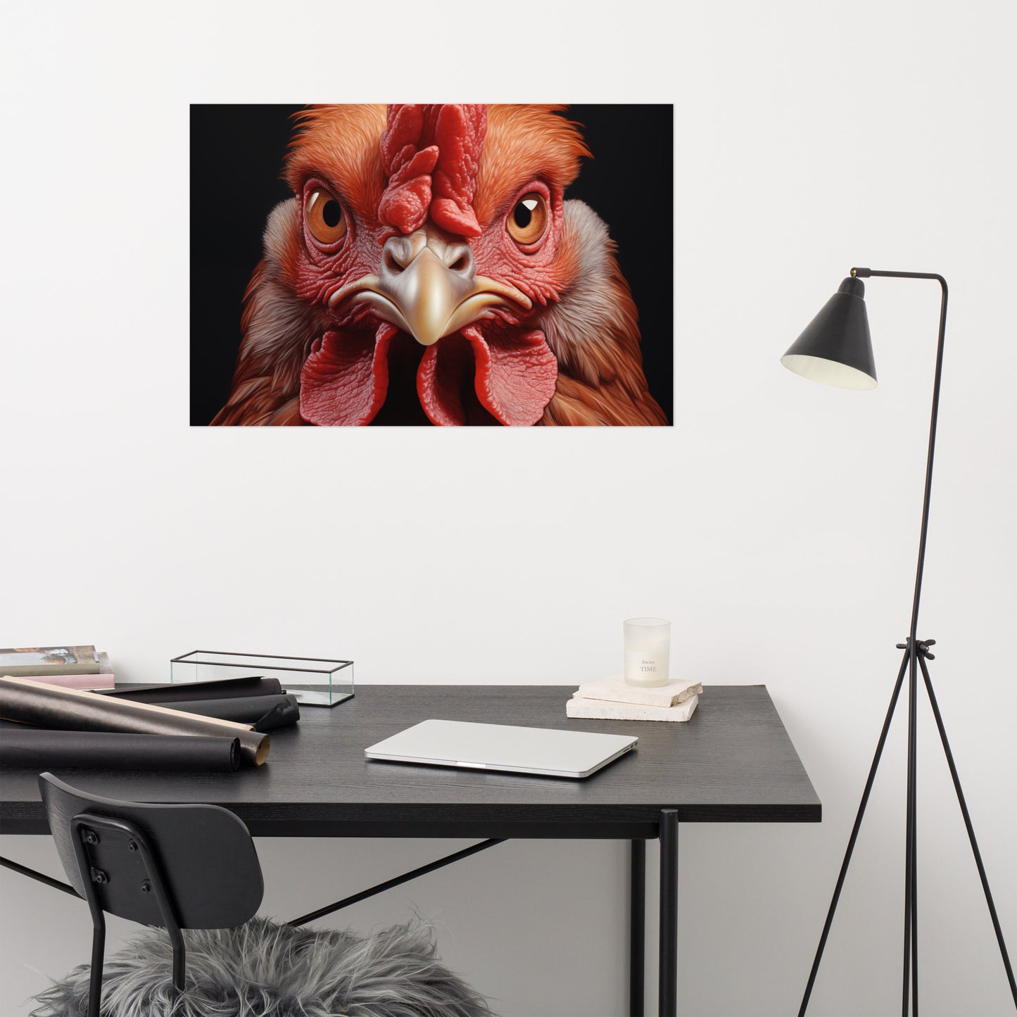 Barnyard Sentinel Rooster Photorealism Painting - Digital Artwork Loose Print