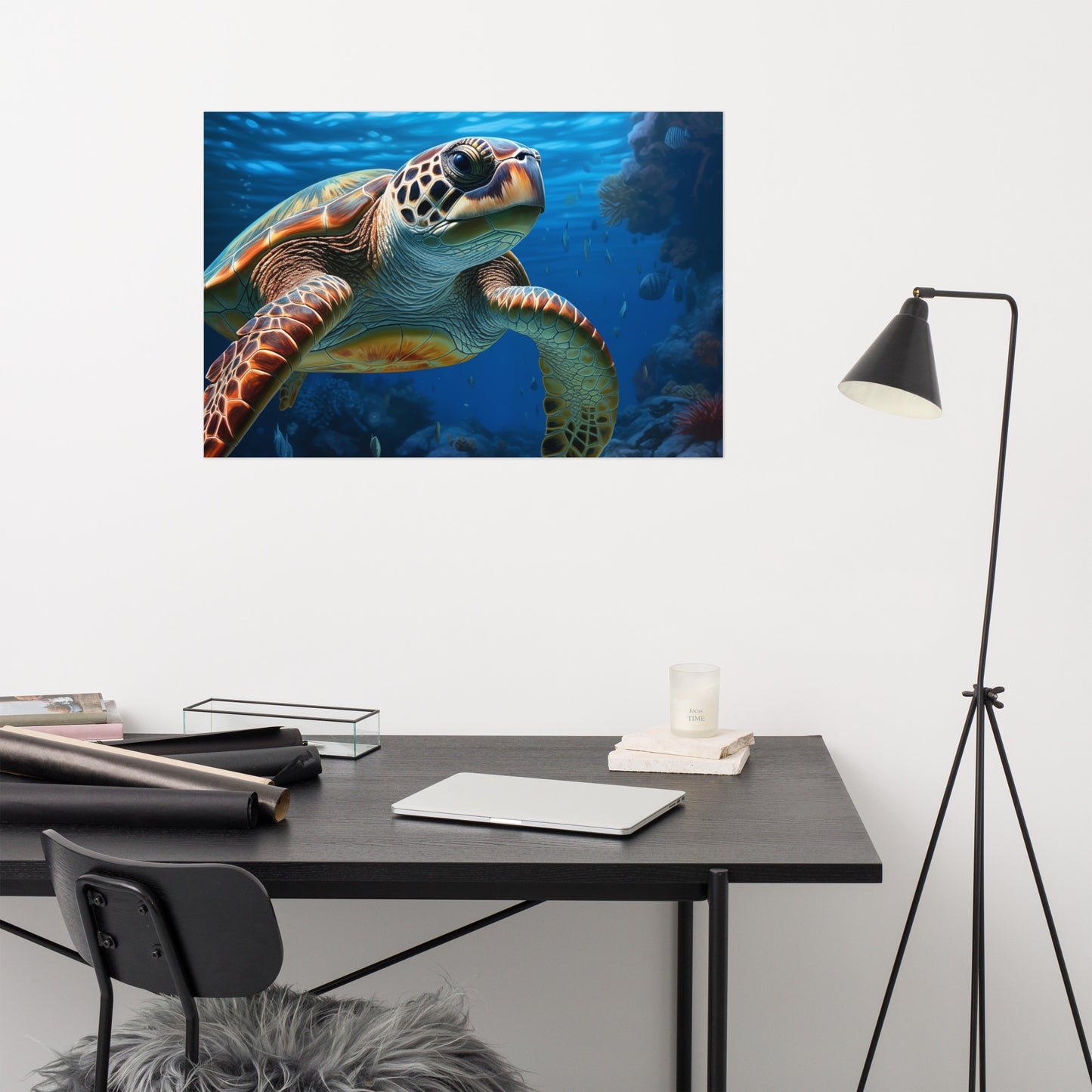 Beneath the Surface Sea Turtle Coastal Illustration - Digital Artwork Loose Art Print