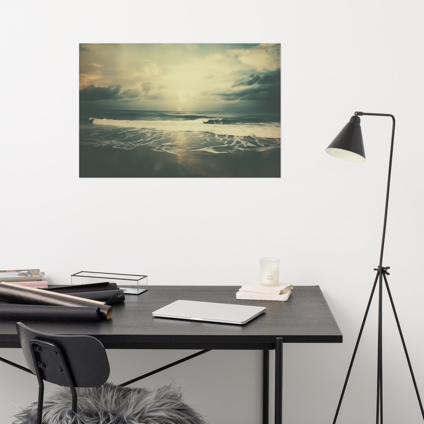 Vintage Seaside Wall Art: Ebb and Flow Subdued Retro Coastal Photorealism - Digital Artwork Loose Art Print