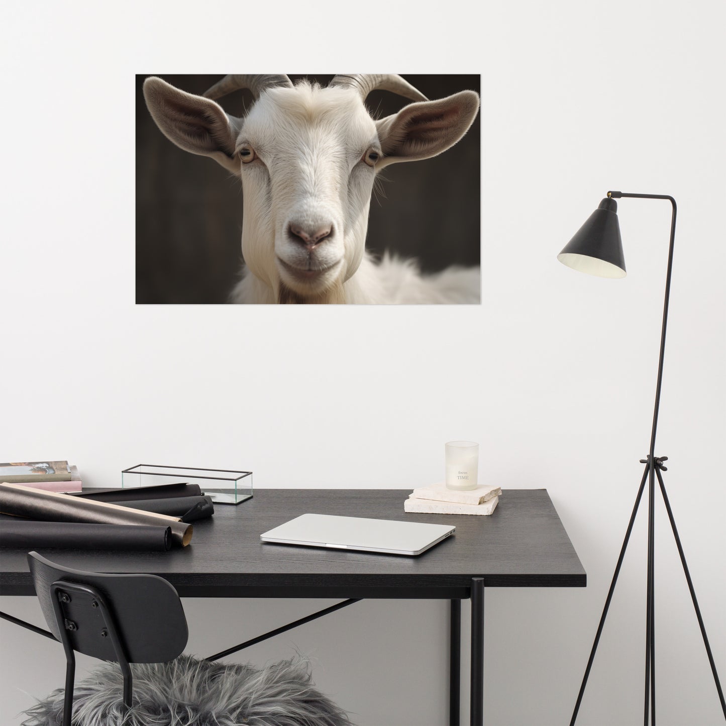 Horned Majesty Goat Photorealism - Digital Artwork Loose Art Print