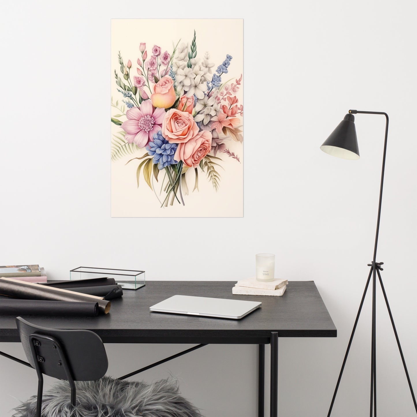 Impressionistic Floral Study Colorful Bouquet Color Pencil Drawing - Digital Artwork Loose Art Print