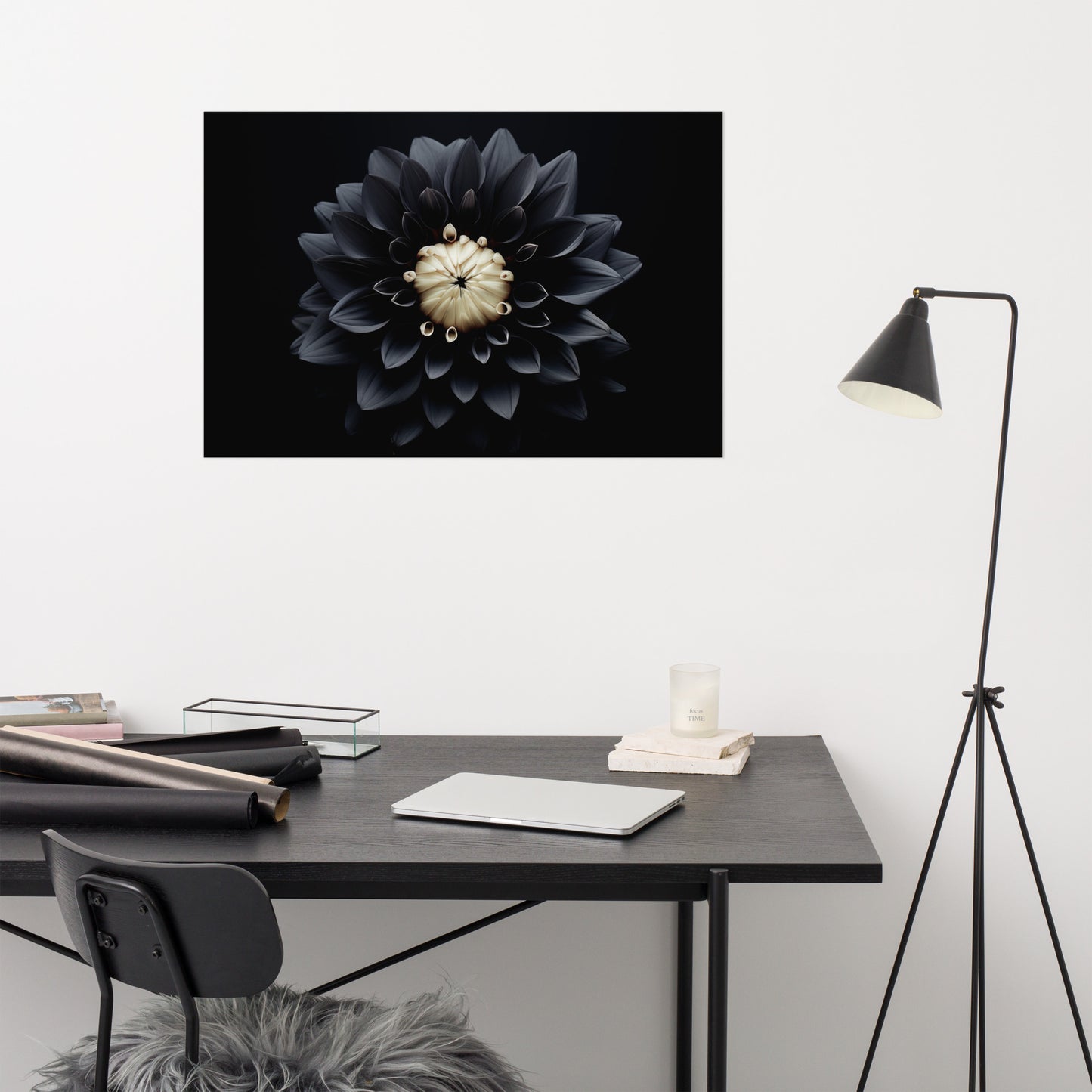 Ink Petals Black Flowers Photorealism - Digital Artwork Loose Art Print