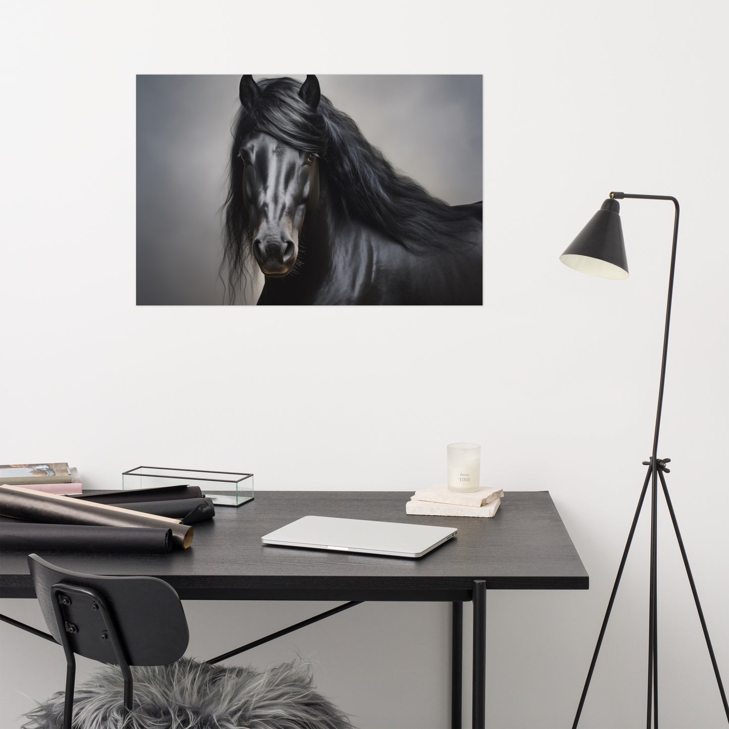 Black Beauty's Gaze Photorealistic Painting - Digital Artwork Loose Art Print