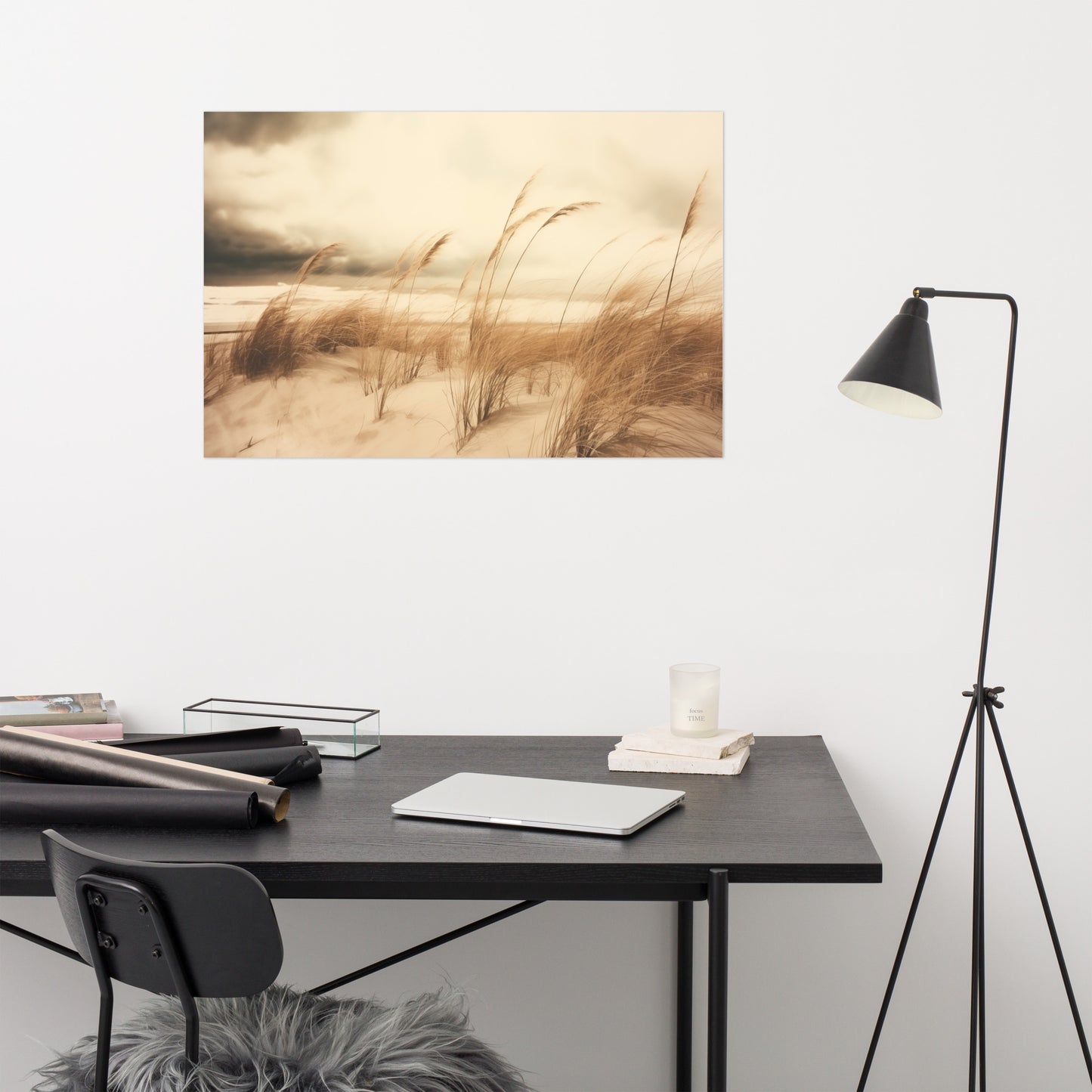 Seagrass Dancing in the Wind Subdued Retro Coastal Photorealistic Digital Artwork Loose Art Print