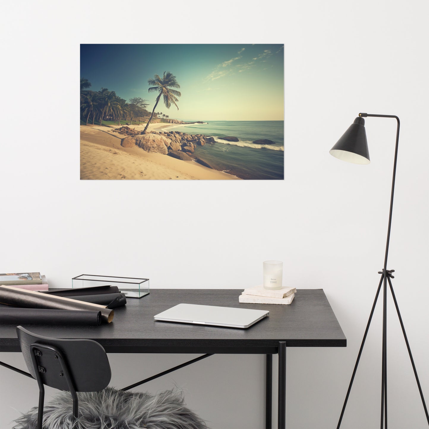 Seaside Serenity Subdued Retro Coastal Photorealism - Digital Artwork Loose Art Print