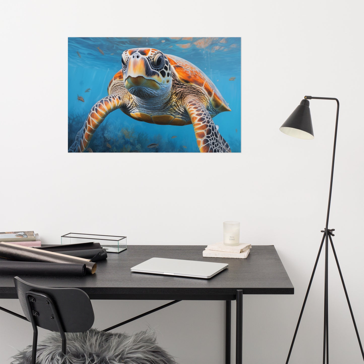 Serene Sentinel Sea Turtle Coastal Photorealism - Digital Artwork Loose Art Print