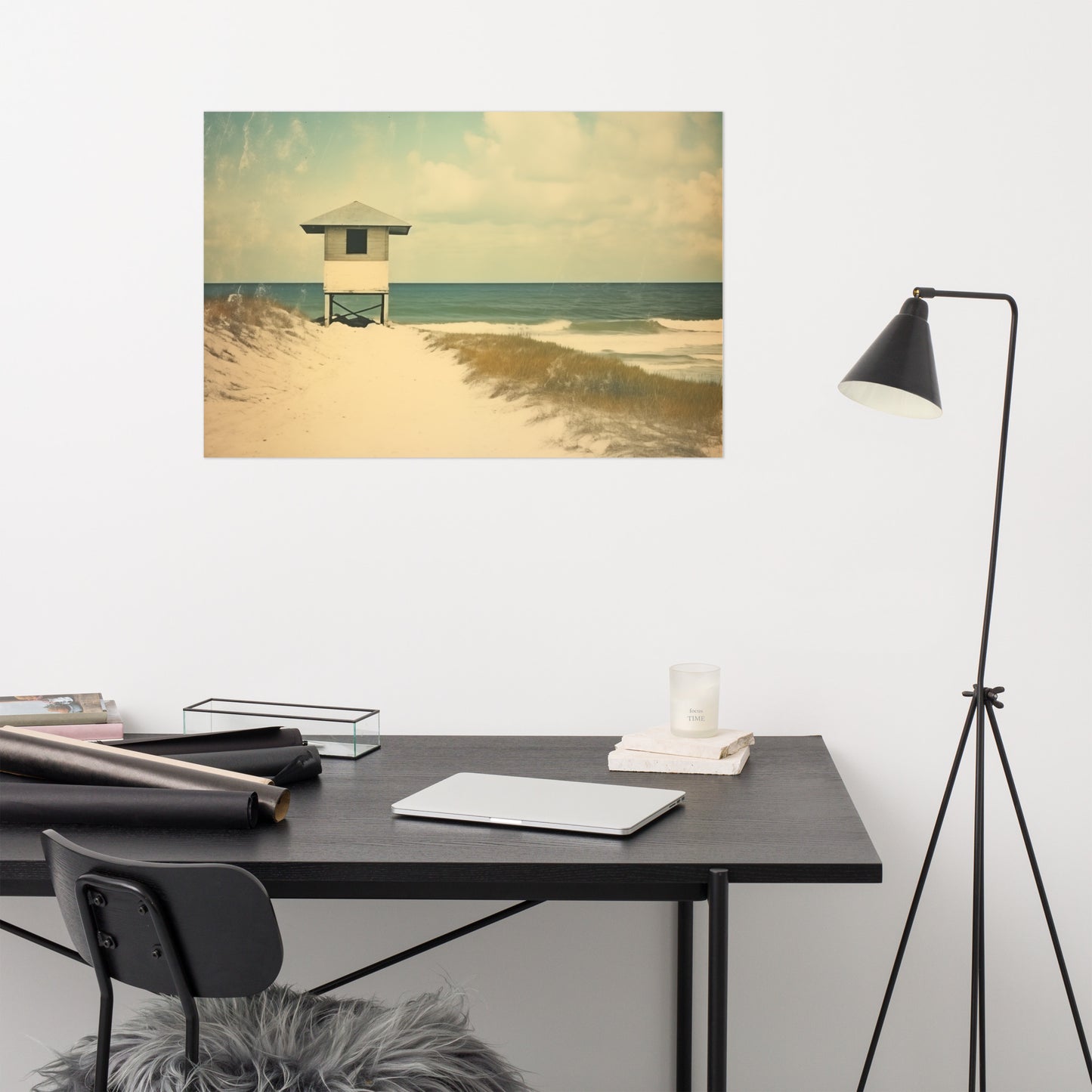 Solitary Coastal Sentinel Subdued Art Deco - Digital Artwork Loose Art Print